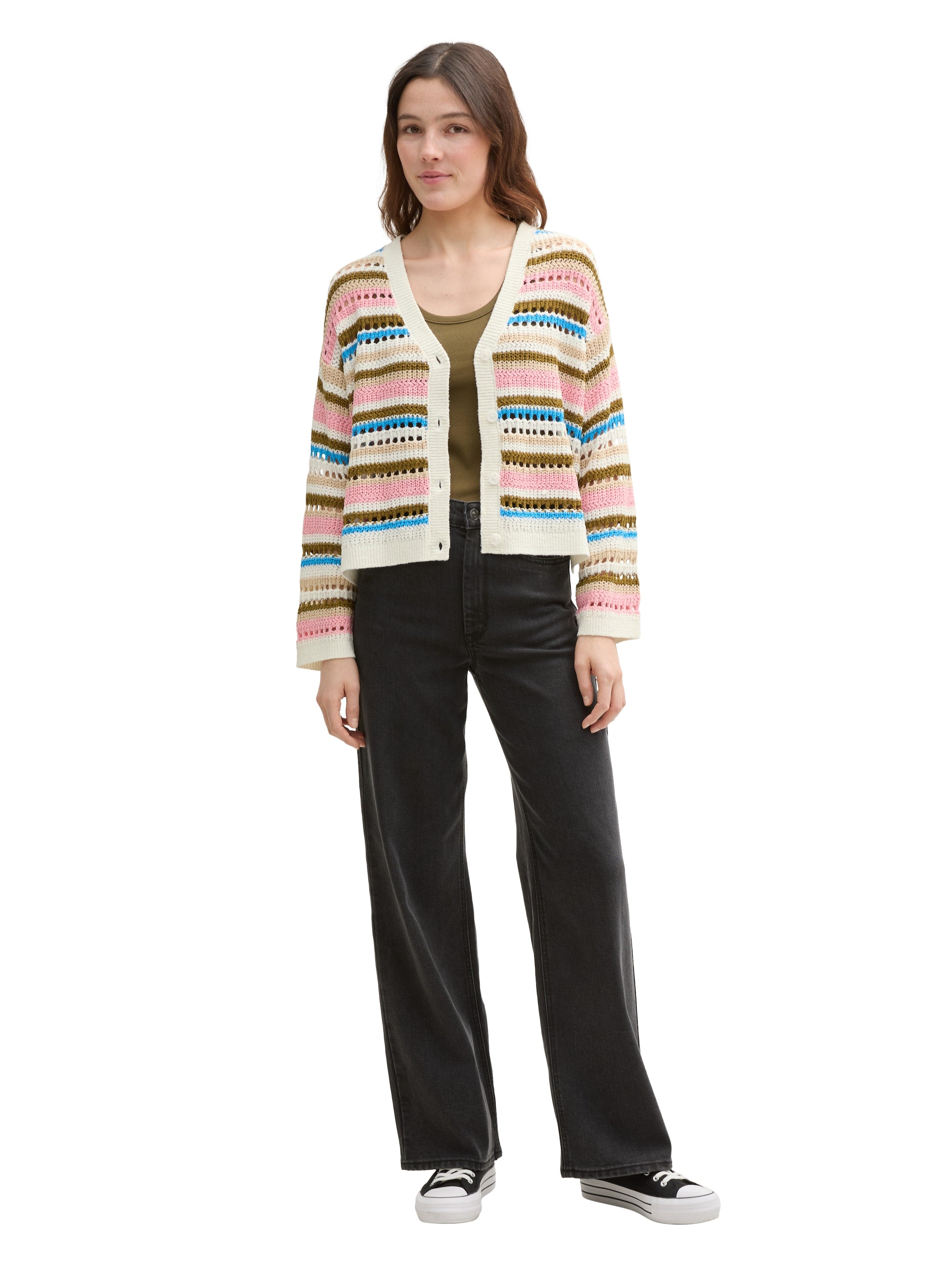 Relaxed Fit Cardigan mit Lochmuster