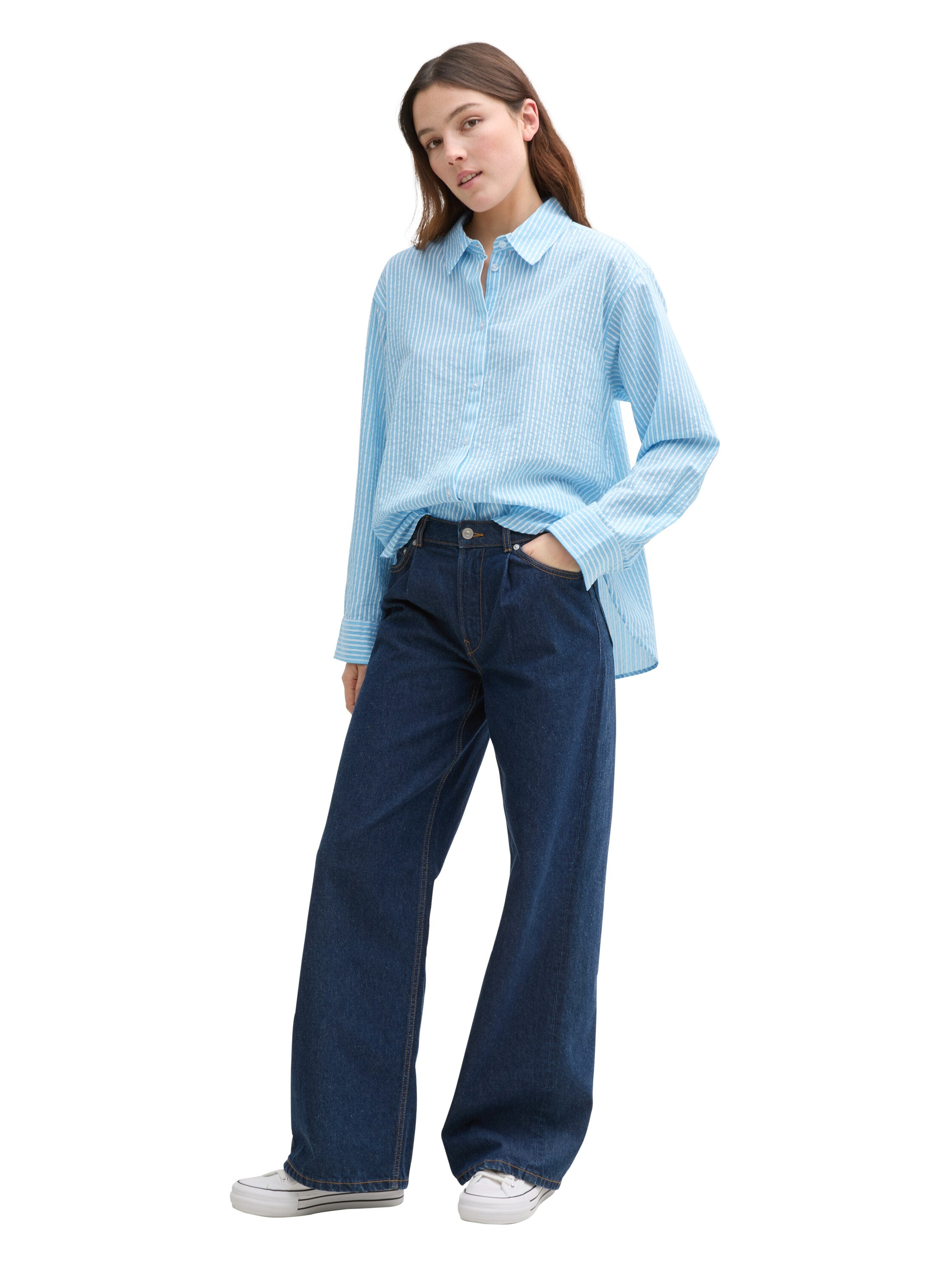 Loose Fit Seersucker Hemdbluse mit Streifenmuster