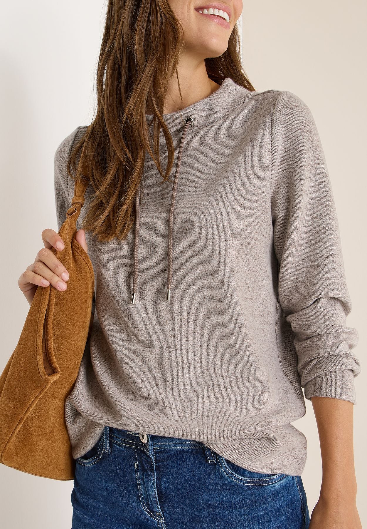 Funnelneck Melange Rippshirt