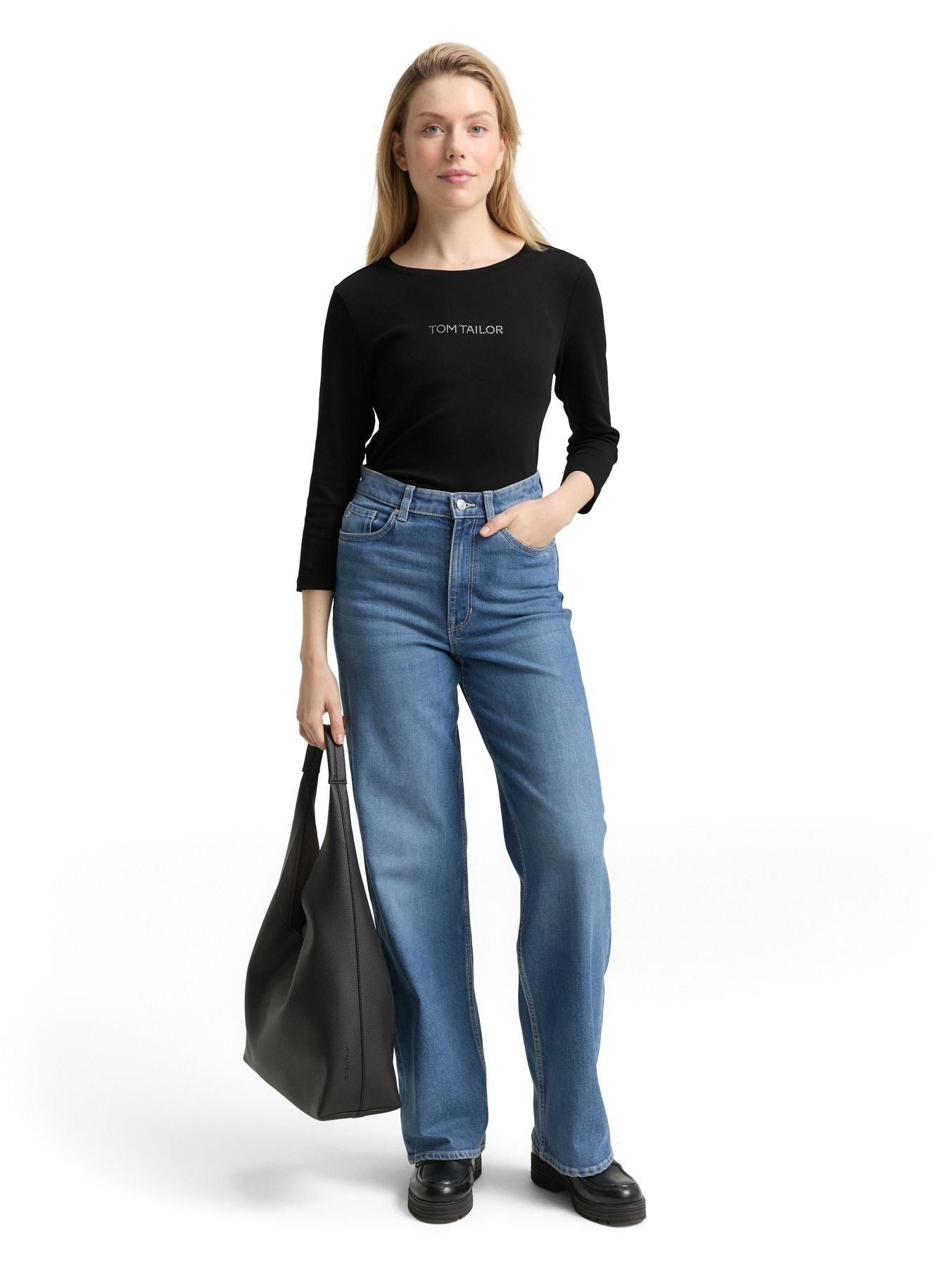 Slim Fit Langarmshirt mit Glitzer-Logo