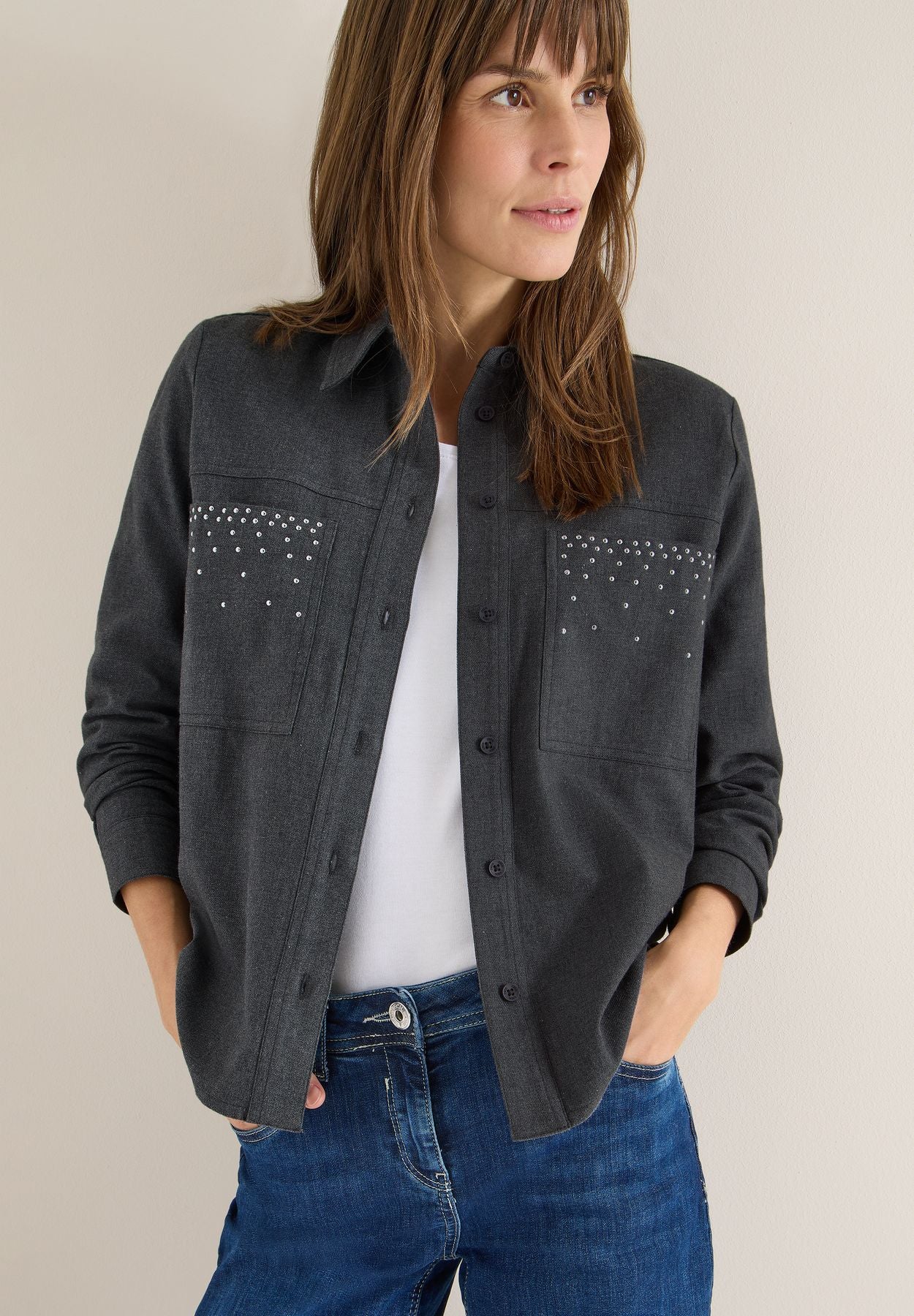 Flanellbluse mit Nieten