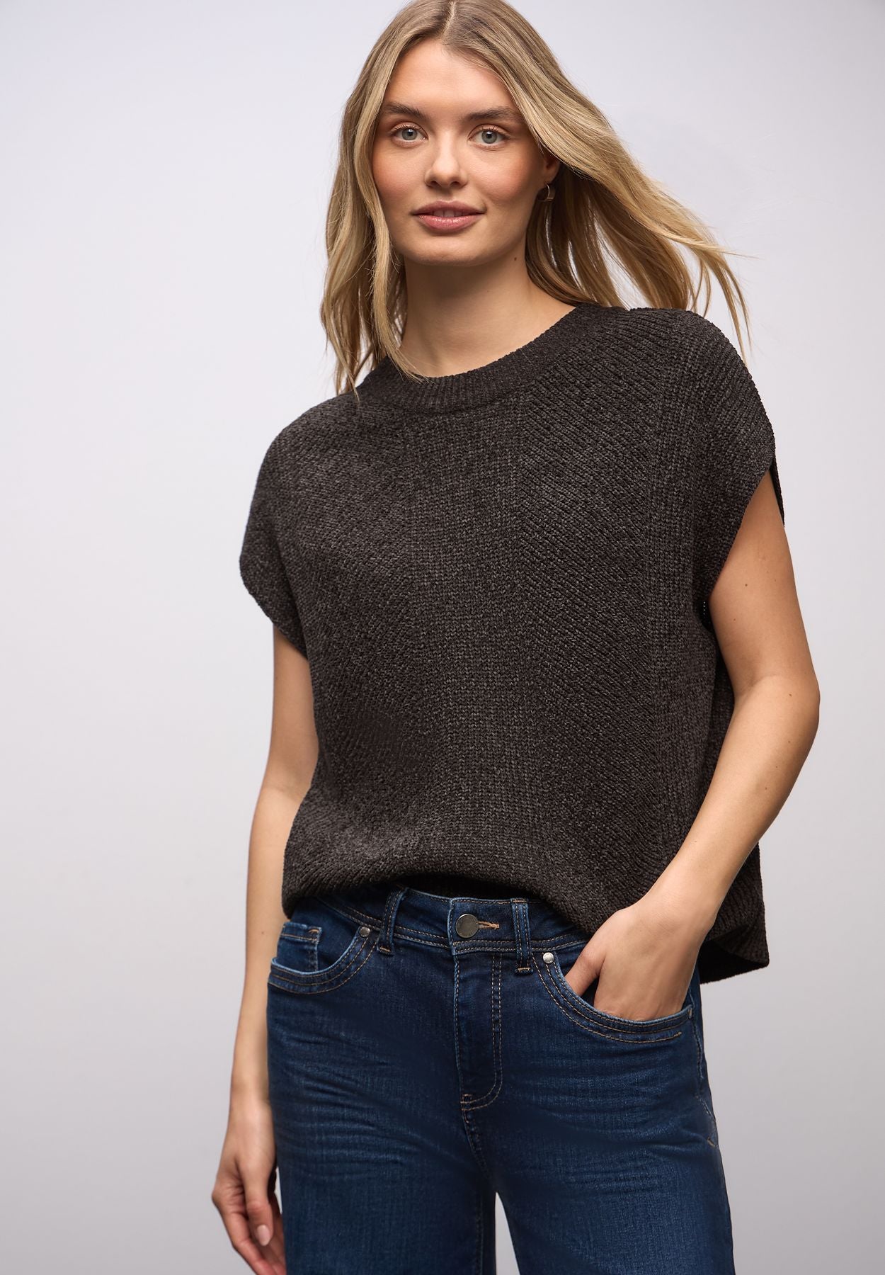 Ärmelloser Chenille Pullover