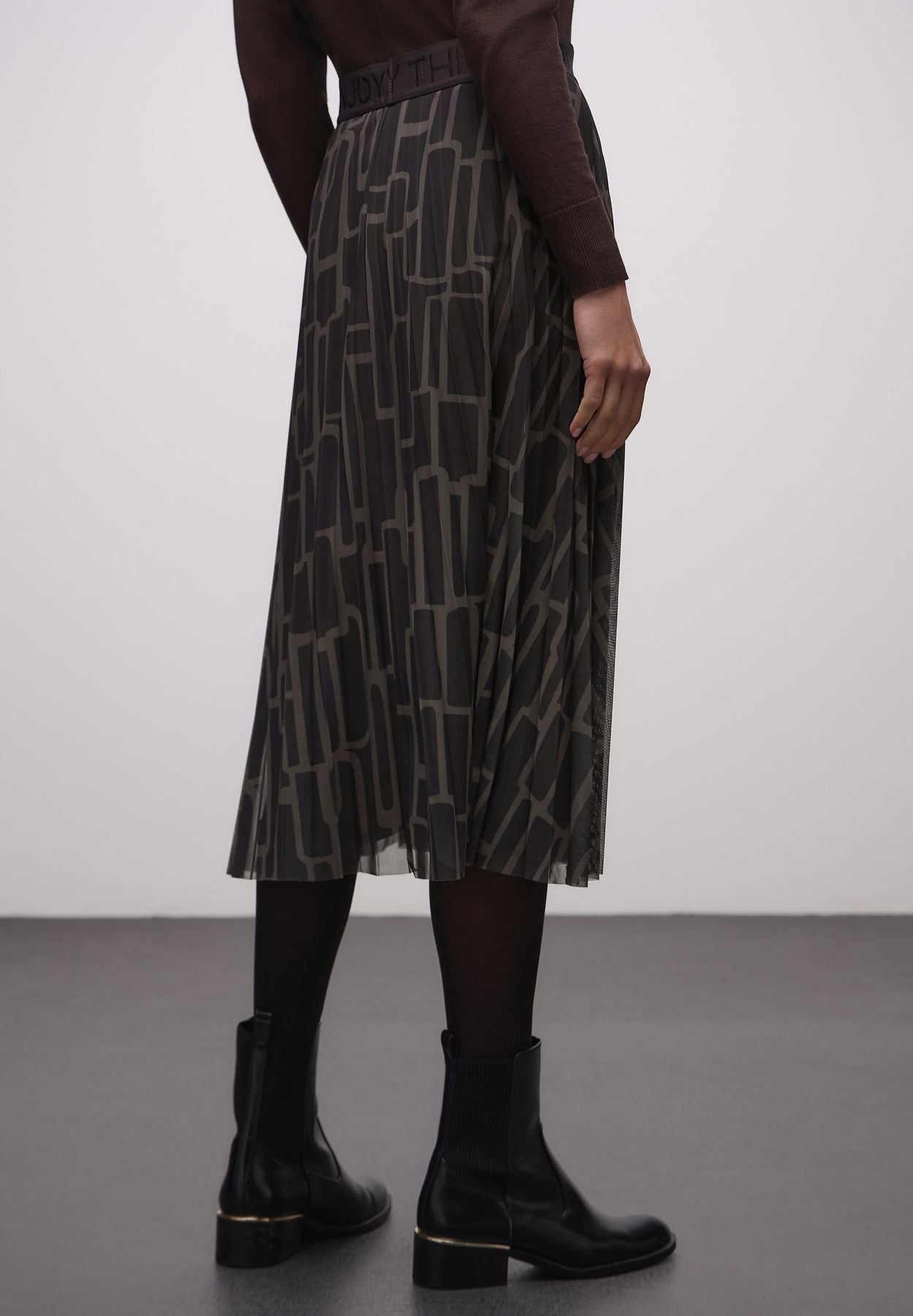 Mesh Plissée Rock mit Print