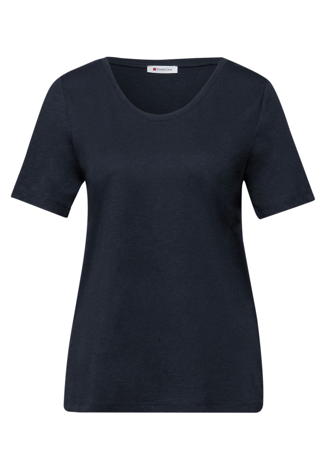 Basic T-Shirt mit gerundetem V-Neck