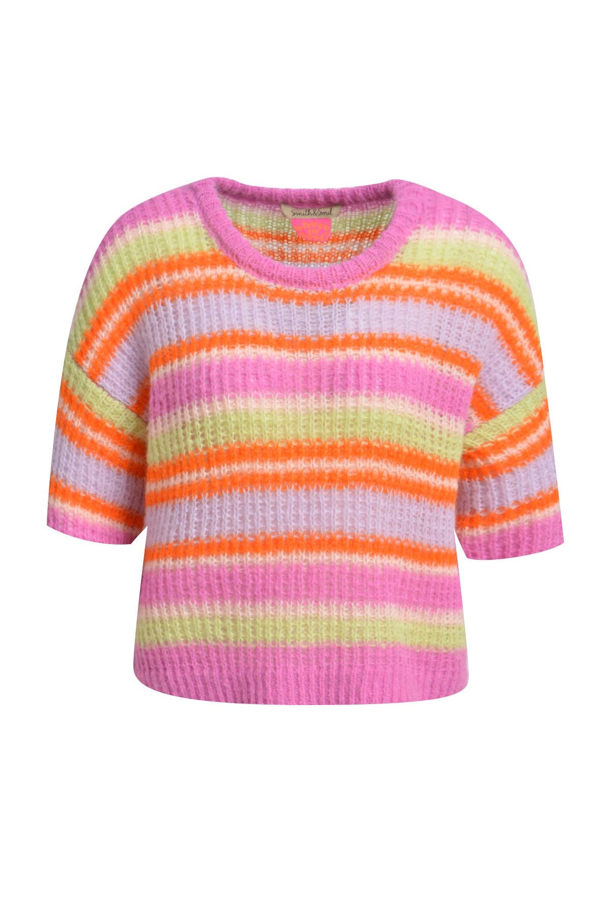 Striped Hairy Half Slv Pullover