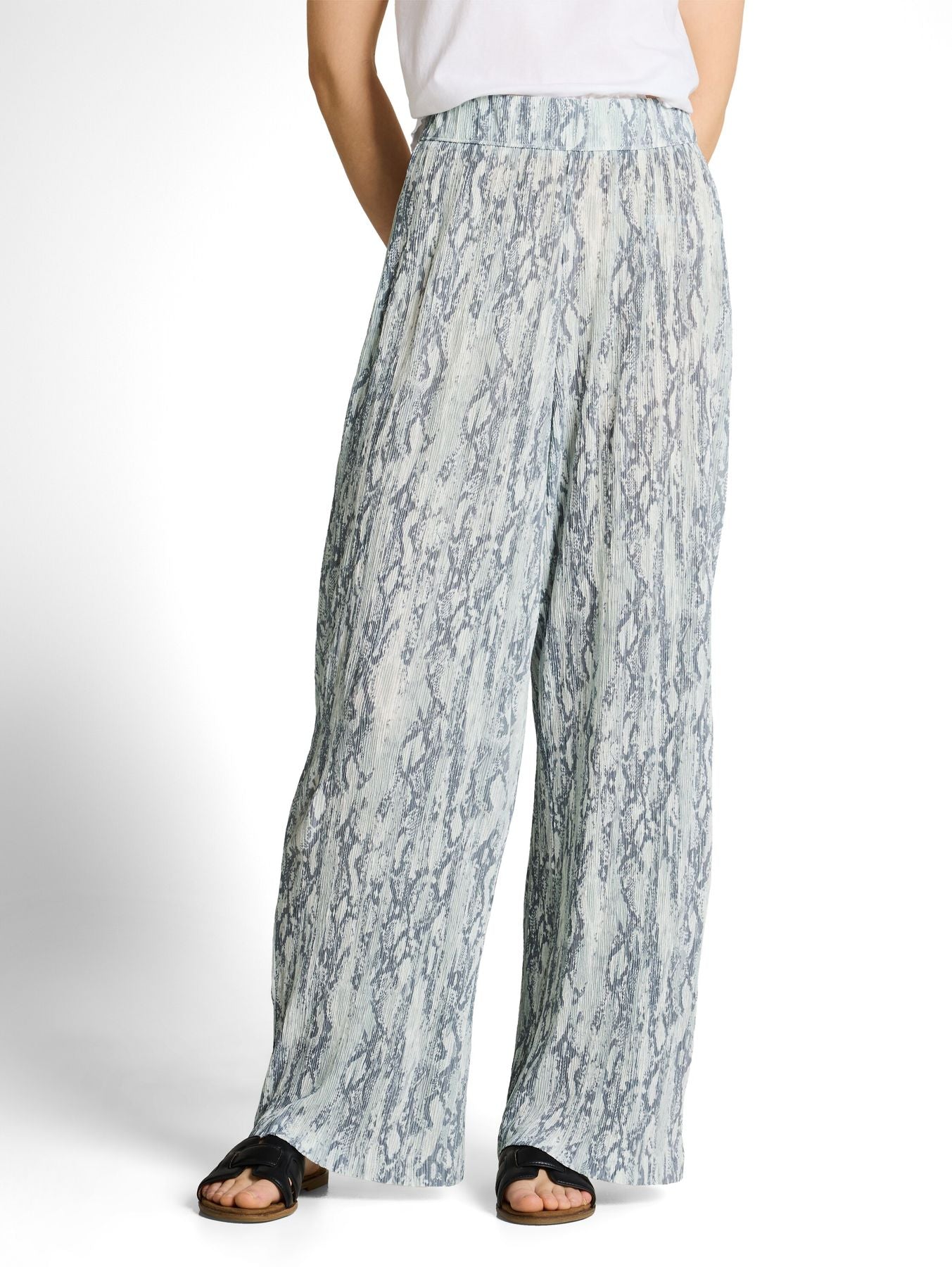 Crinkle Wide Leg Hose mit Schlangenprint
