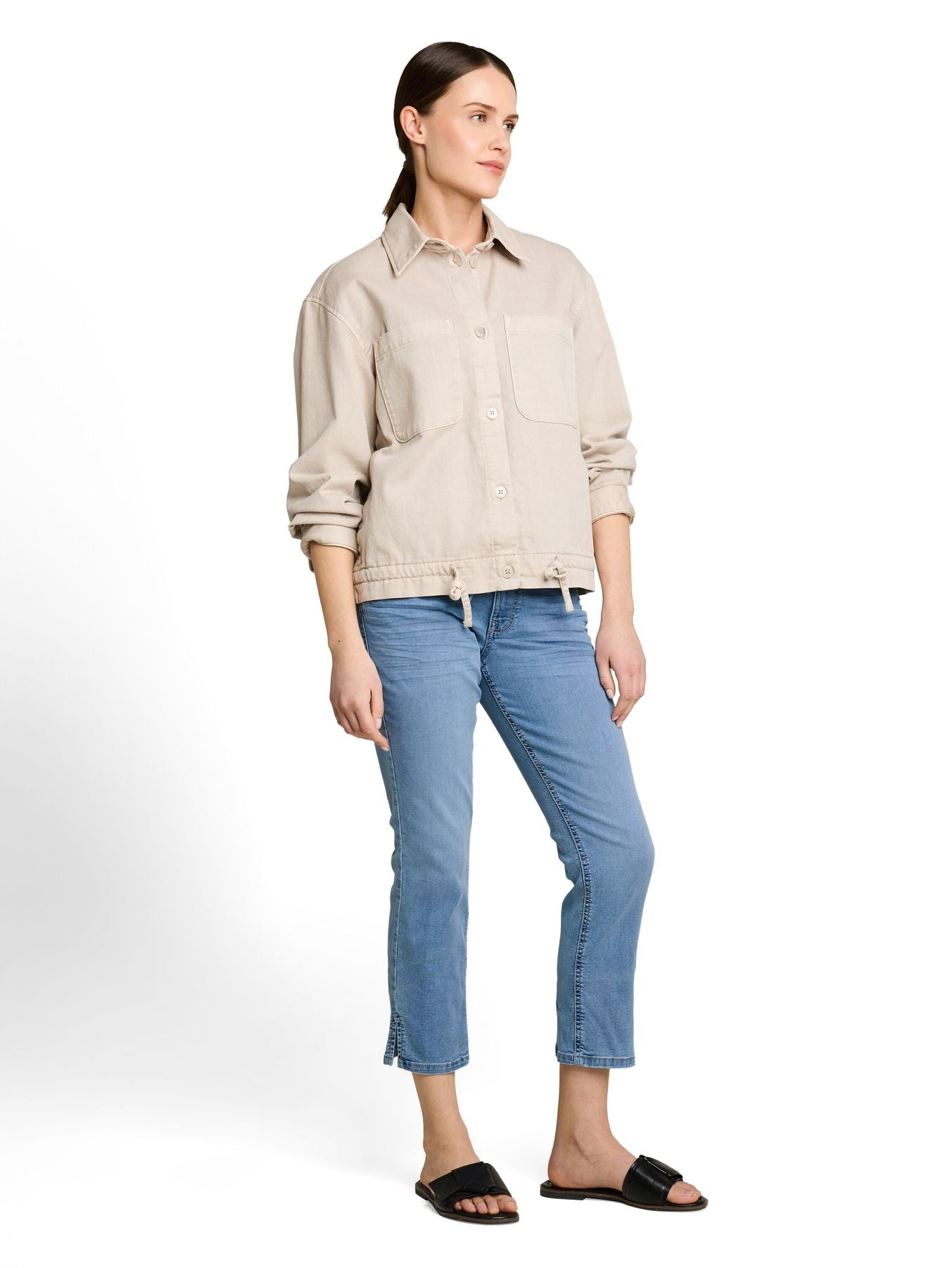 TTLENE SLIM CROPPED Stretch Jeans mit Bindegürtel