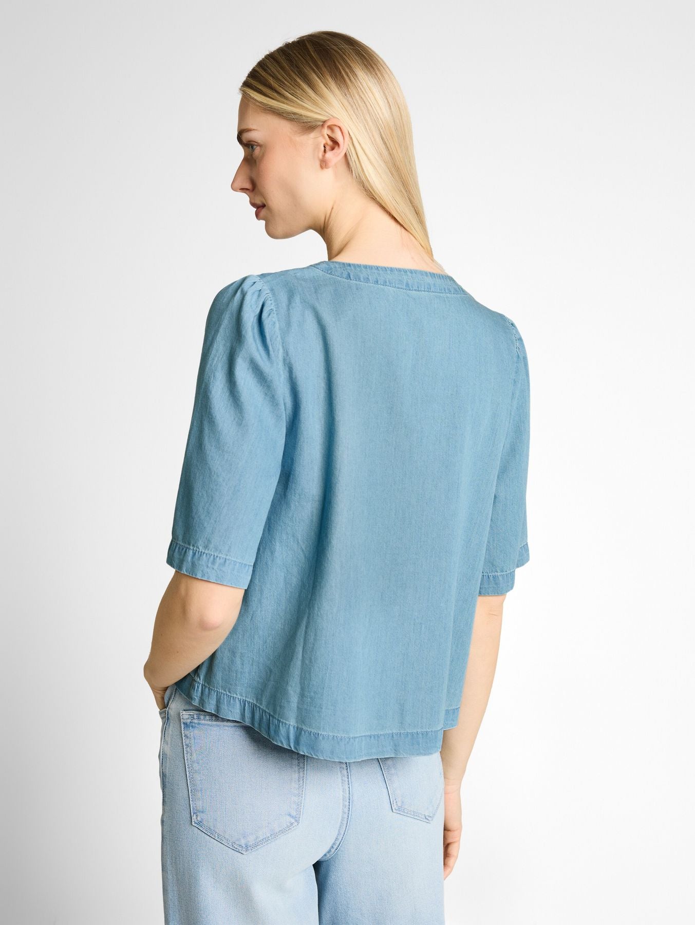 Jeansbluse mit Schleifen-Detail