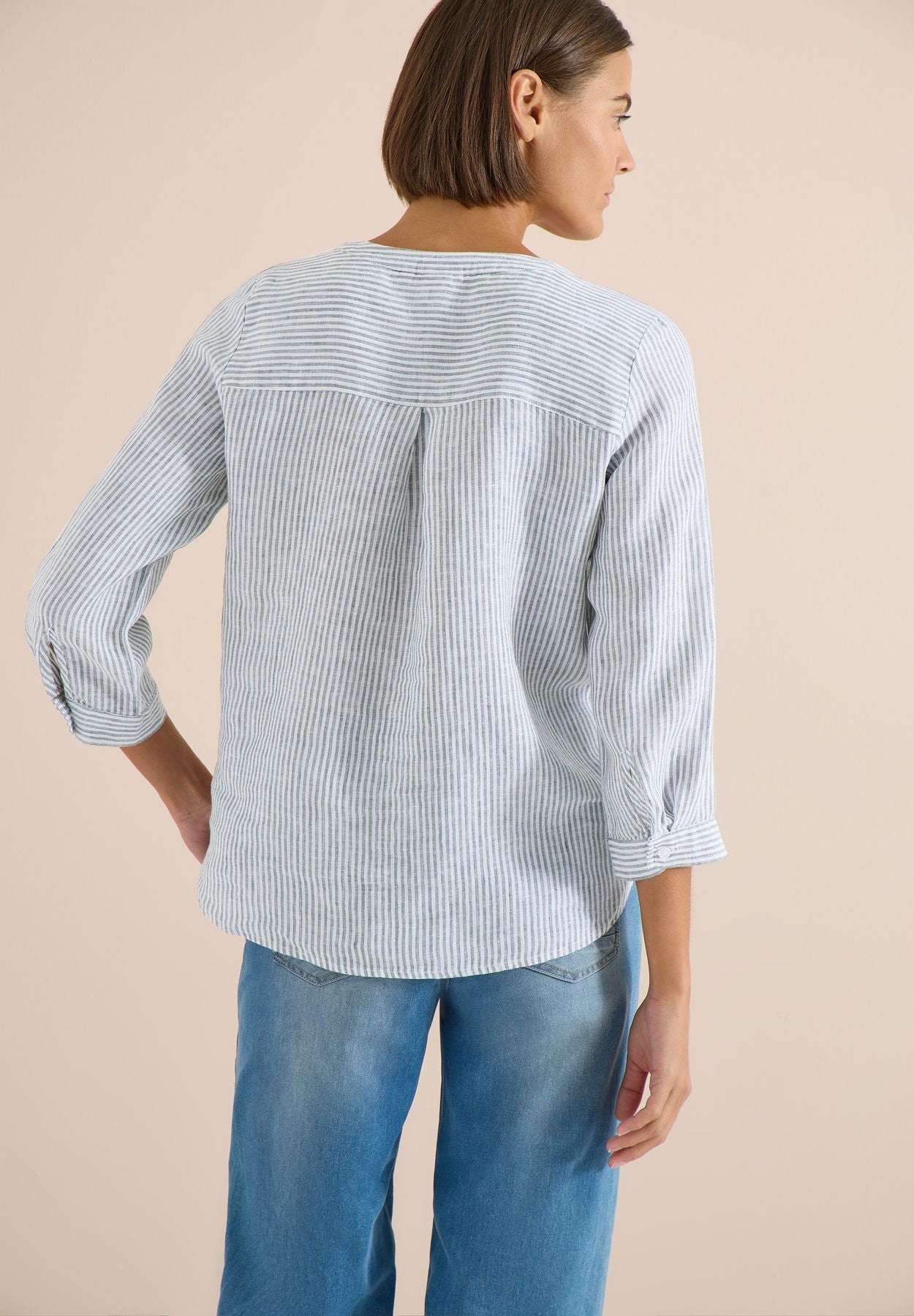 3/4-Arm Bluse mit Split Neck aus Leinen