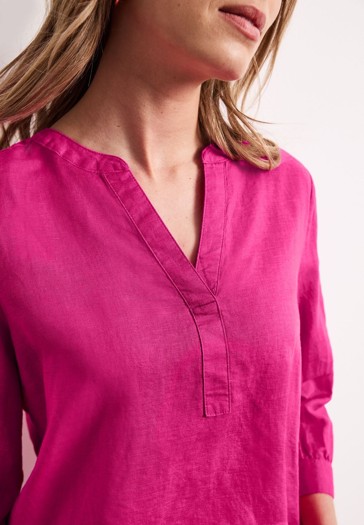 Bluse mit Split Neck aus Leinenmix