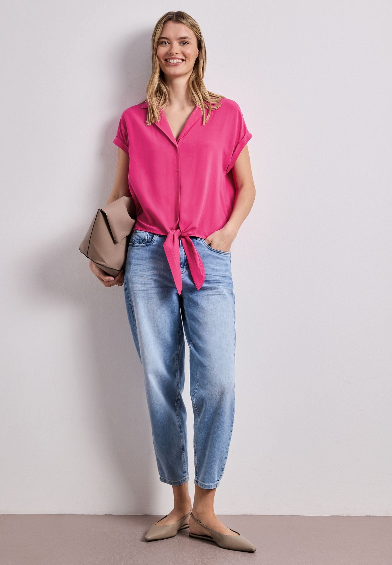 Dropped Shoulder Bluse mit Bowling-Kragen