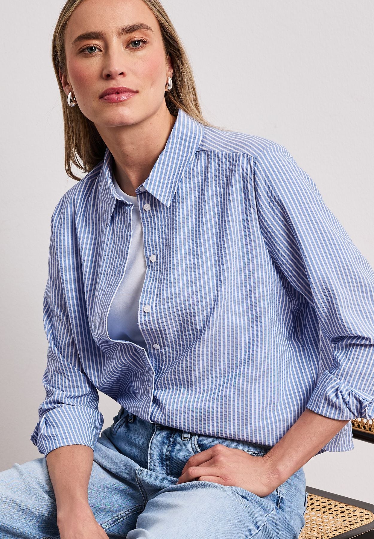 Langarm Bluse aus Seersuckerqualität