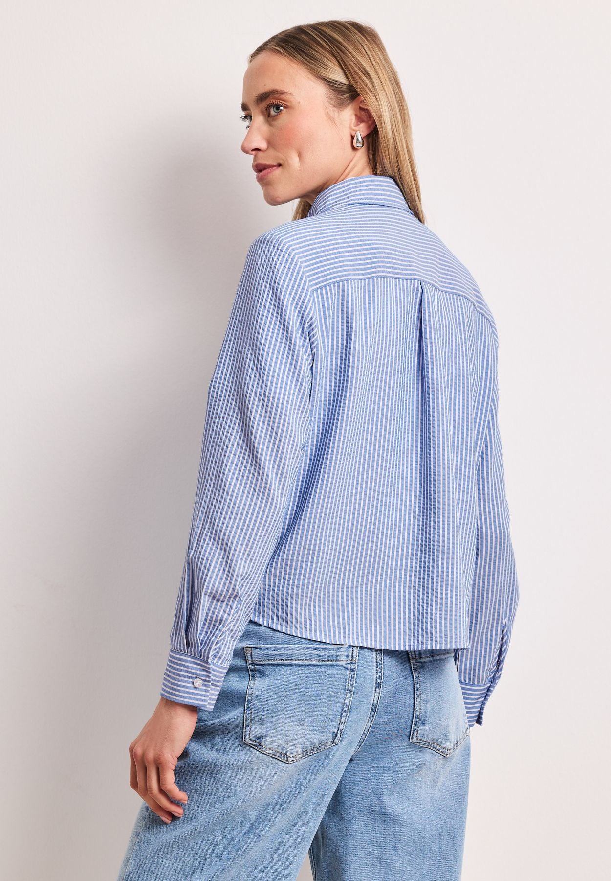 Langarm Bluse aus Seersuckerqualität