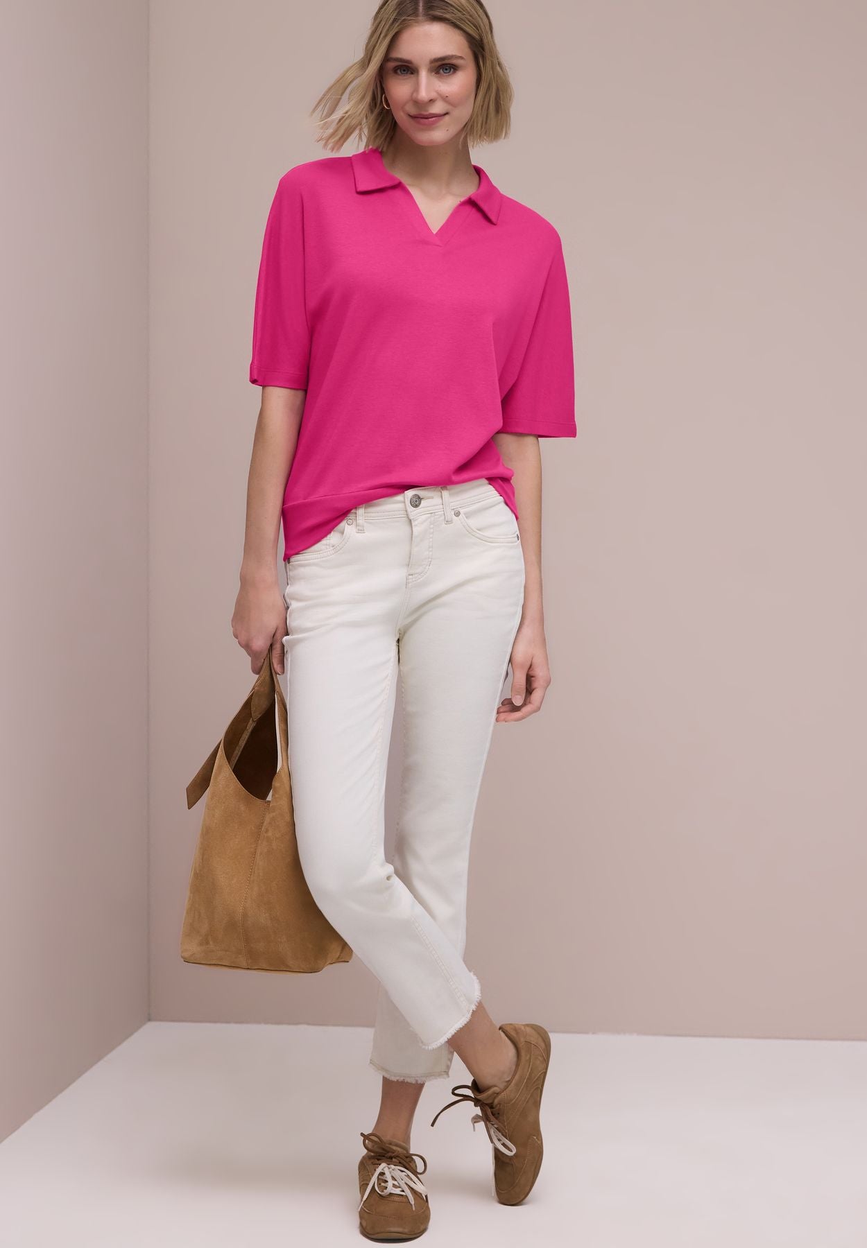Dropped Shoulder Poloshirt mit Elastikbund