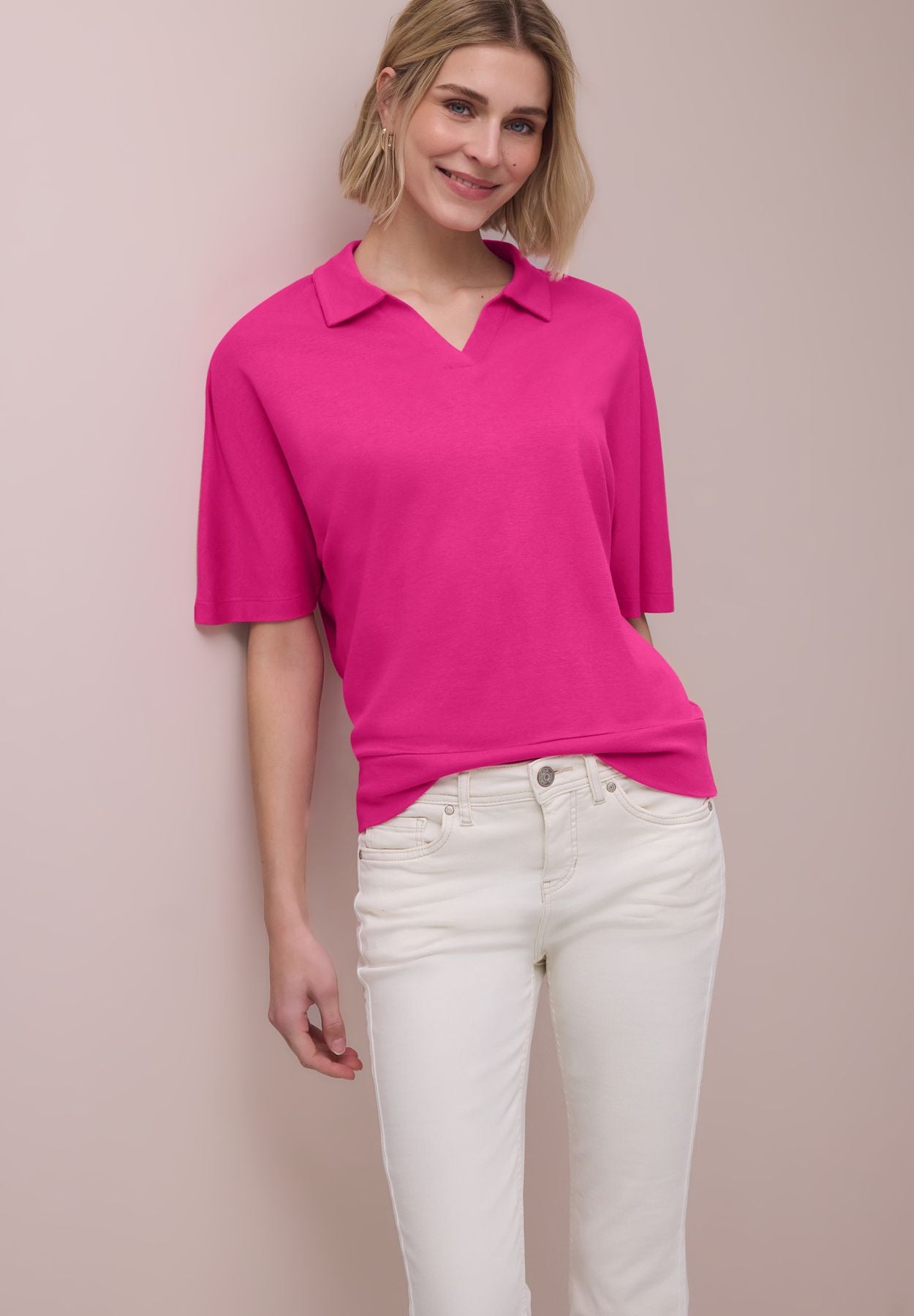Dropped Shoulder Poloshirt mit Elastikbund