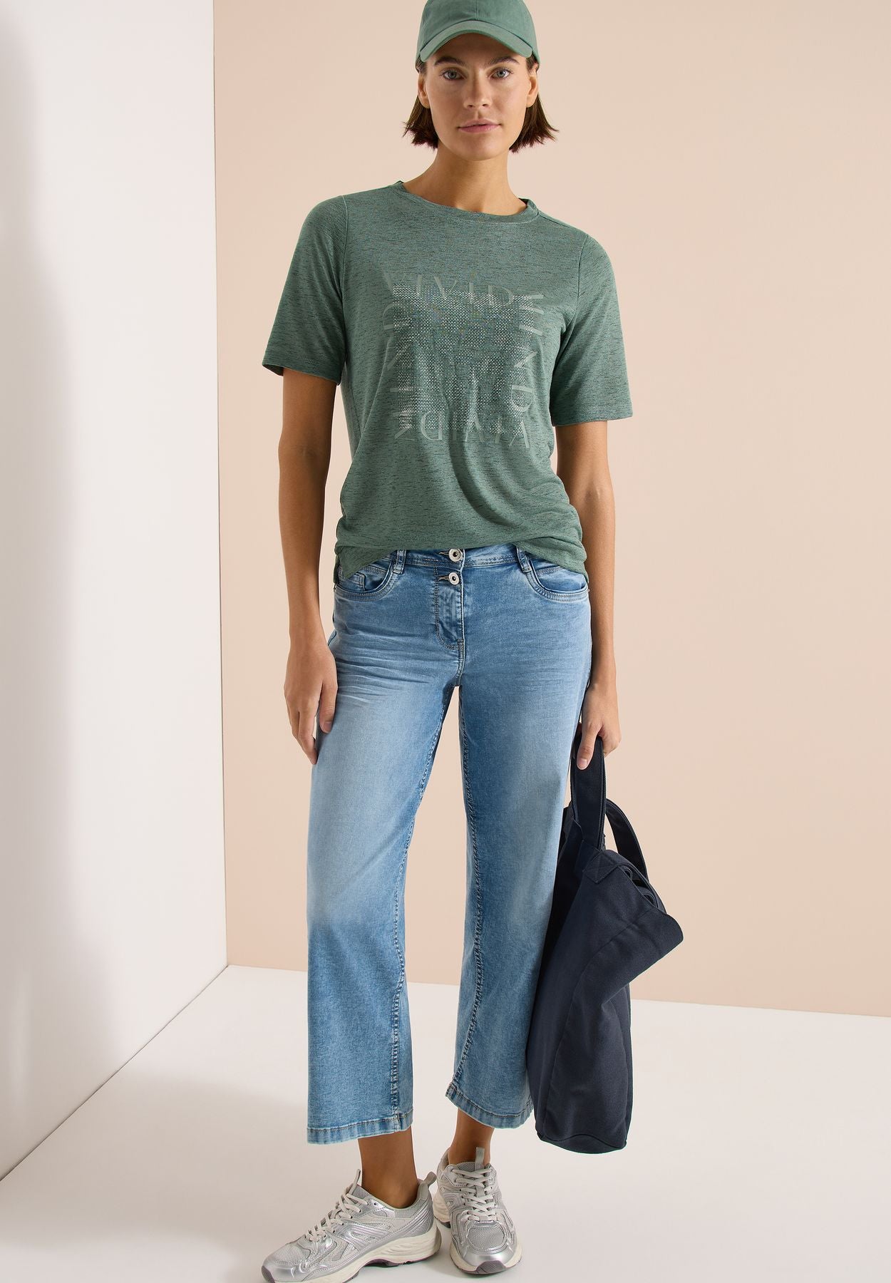 T-Shirt in Leinen-Optik mit Print