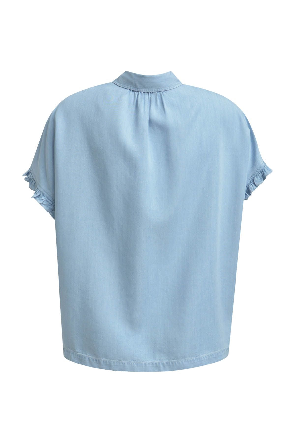 Lyocell Denim Ruffle Slv Blouse
