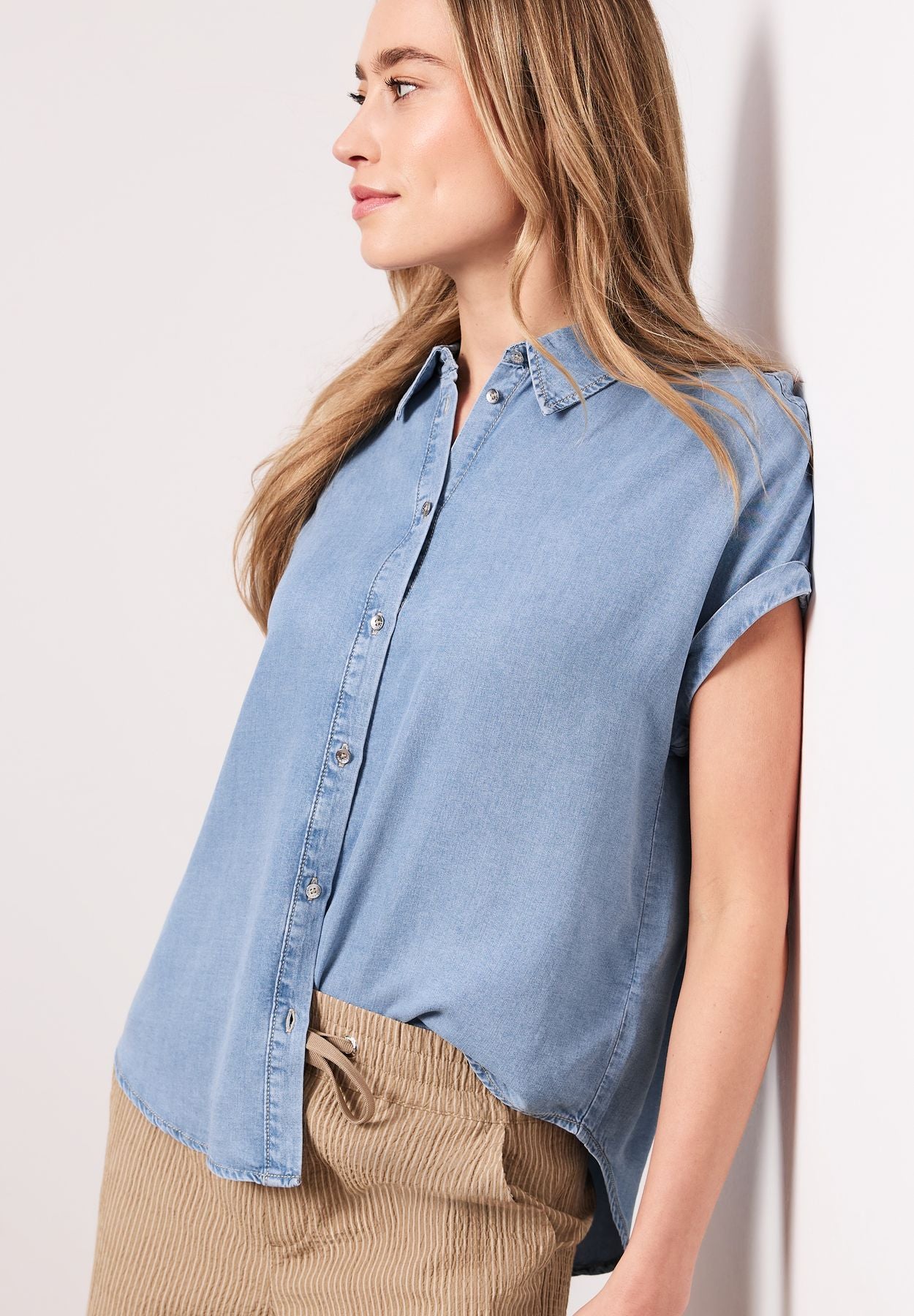 Dropped Shoulder Hemdbluse im Denim-Look