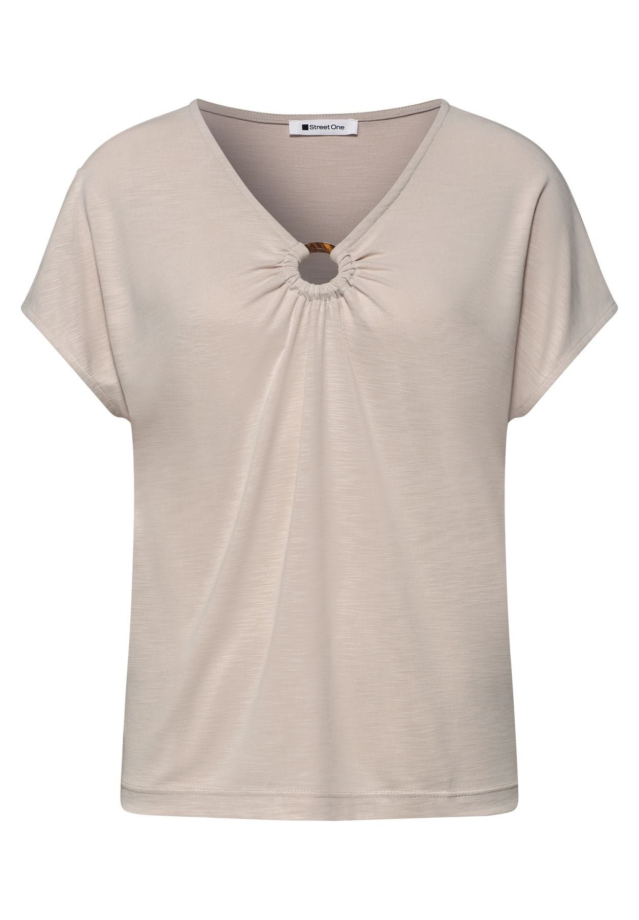 Silk-Look Shirt mit V-Neck und Deko-Detail