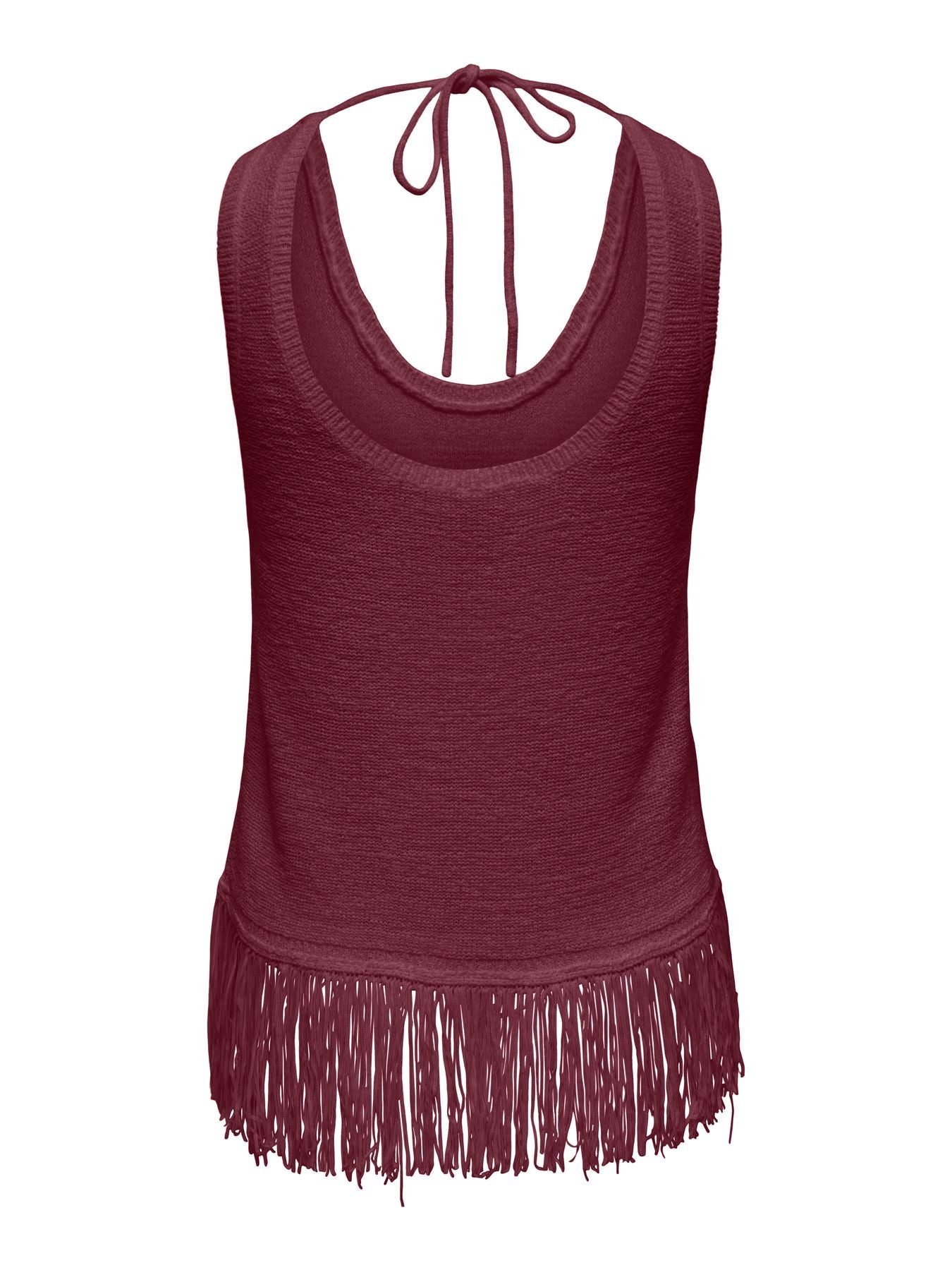 ONLSUNNY SL U-NECK FRINGE TOP KNT