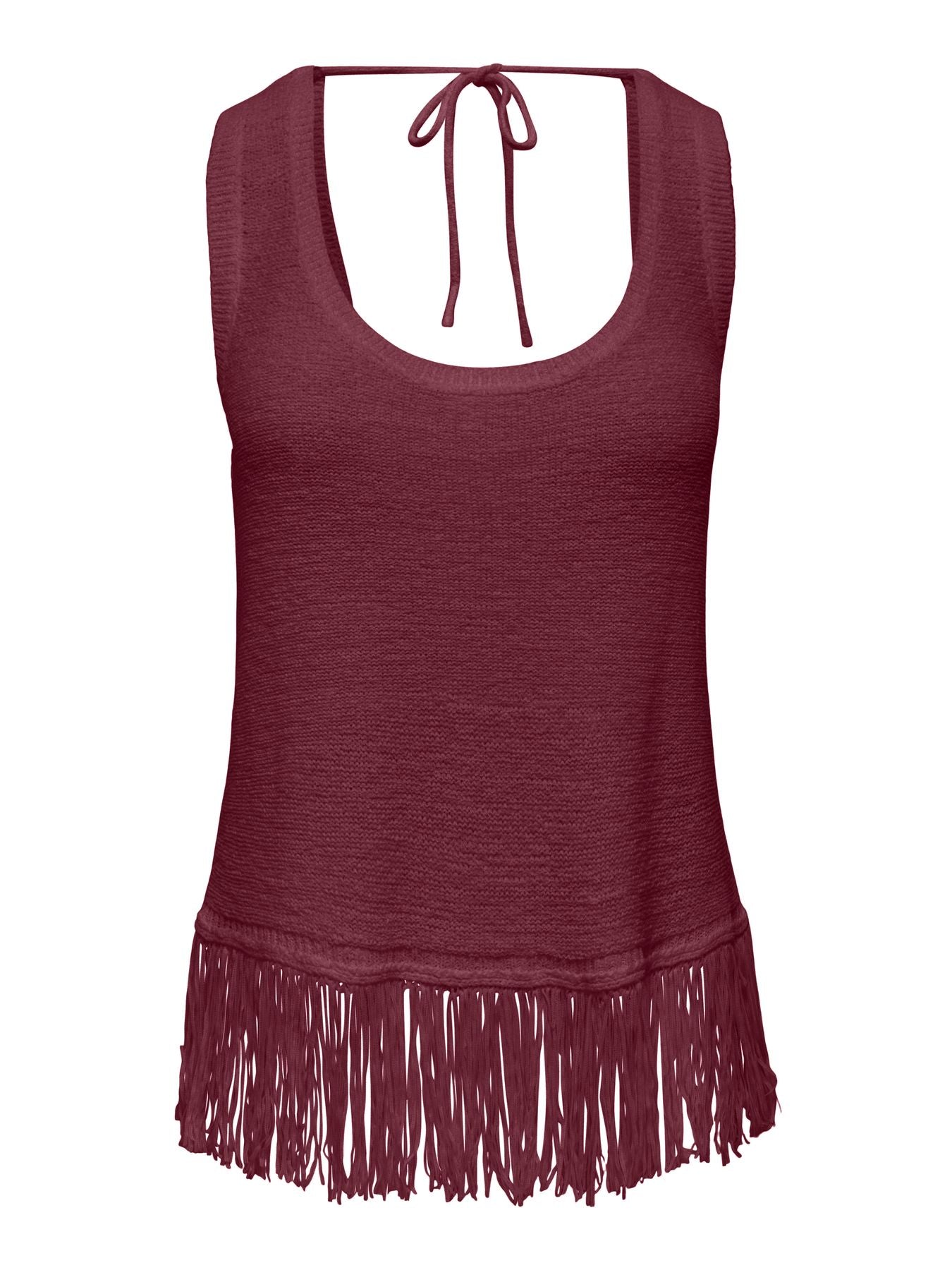 ONLSUNNY SL U-NECK FRINGE TOP KNT