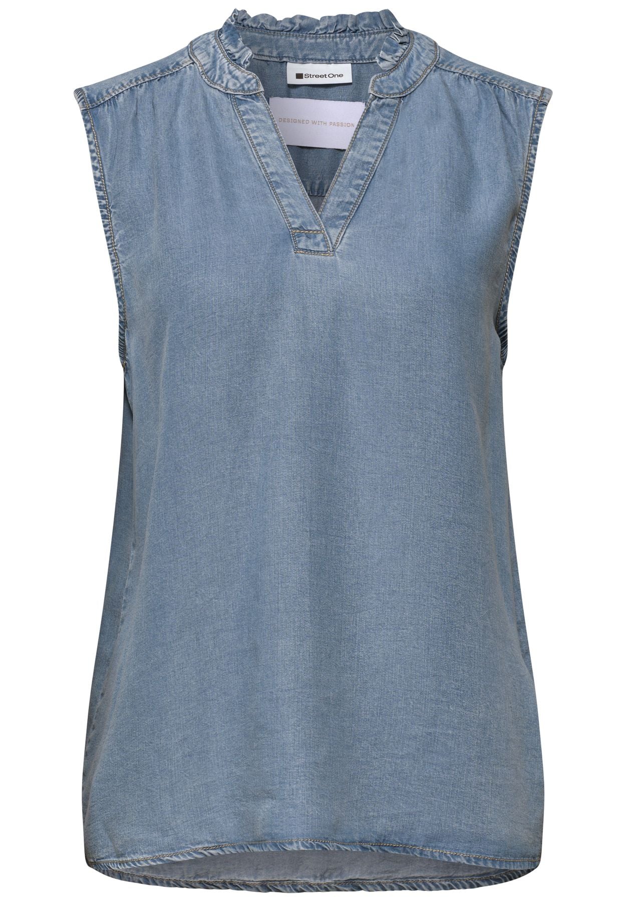 Blusentop mit Rüschen im Denim-Look