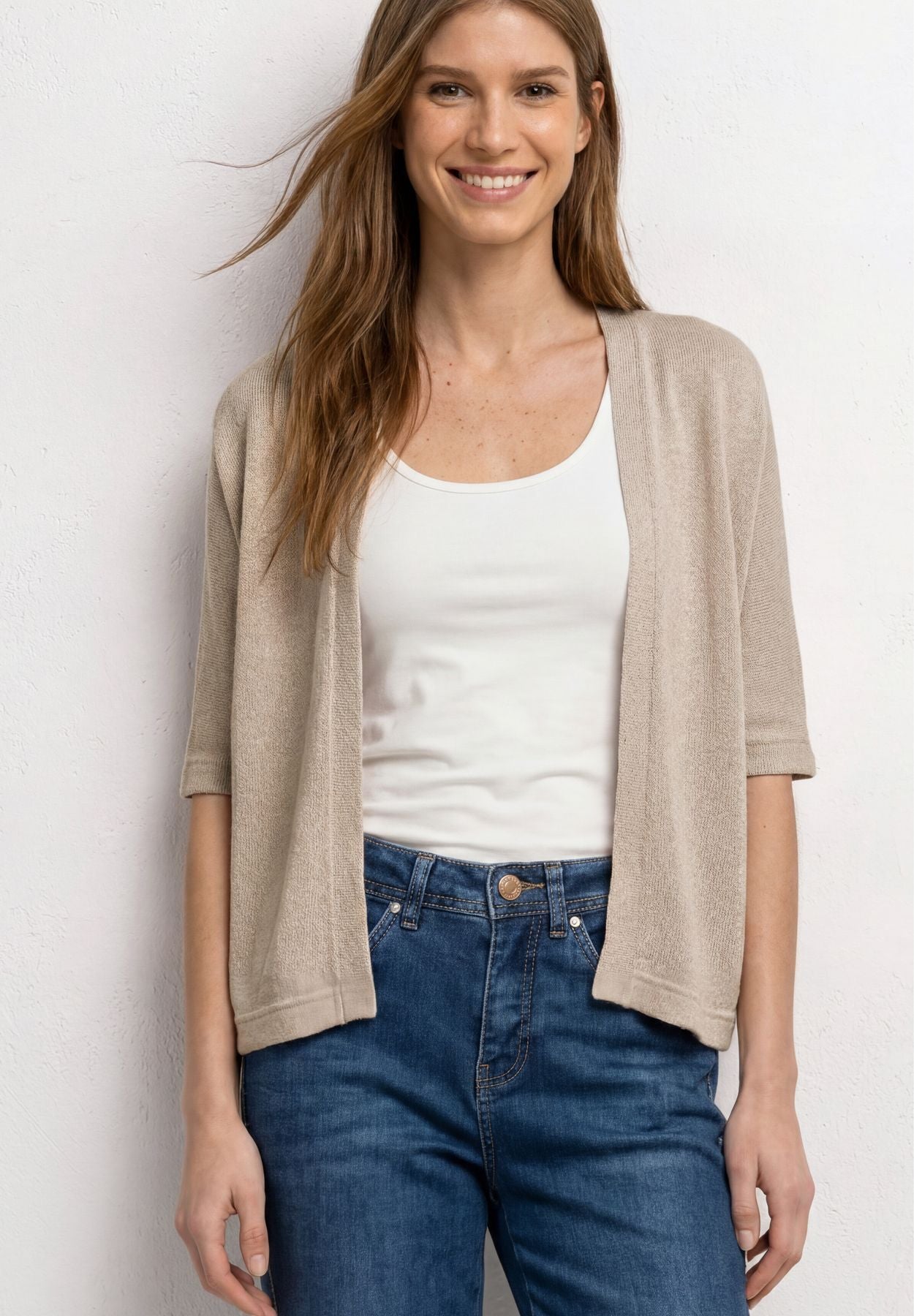Kurzarm Jacke im Strick-Look mit Glitzer