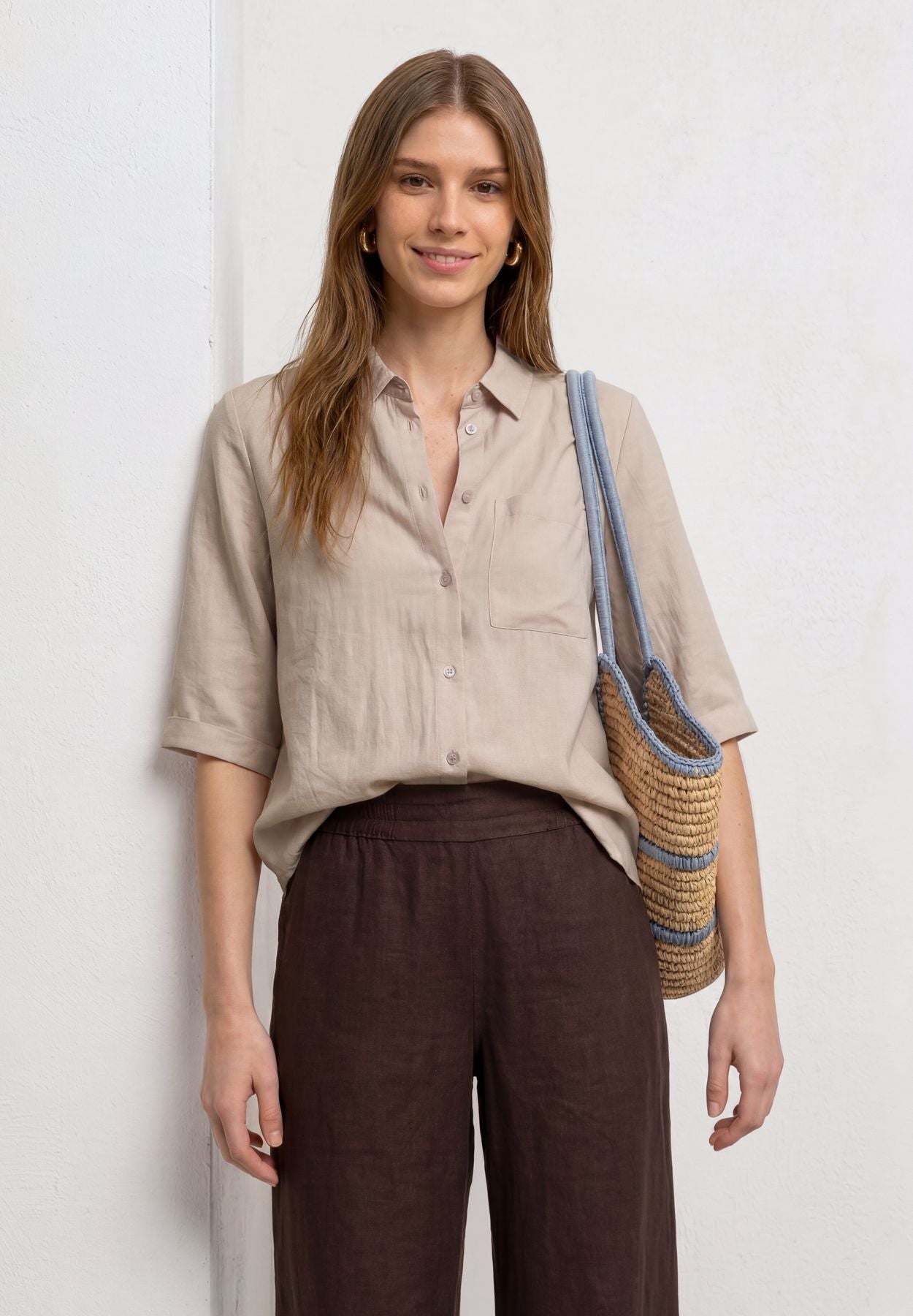 3/4-Arm Hemdbluse mit Brusttasche
