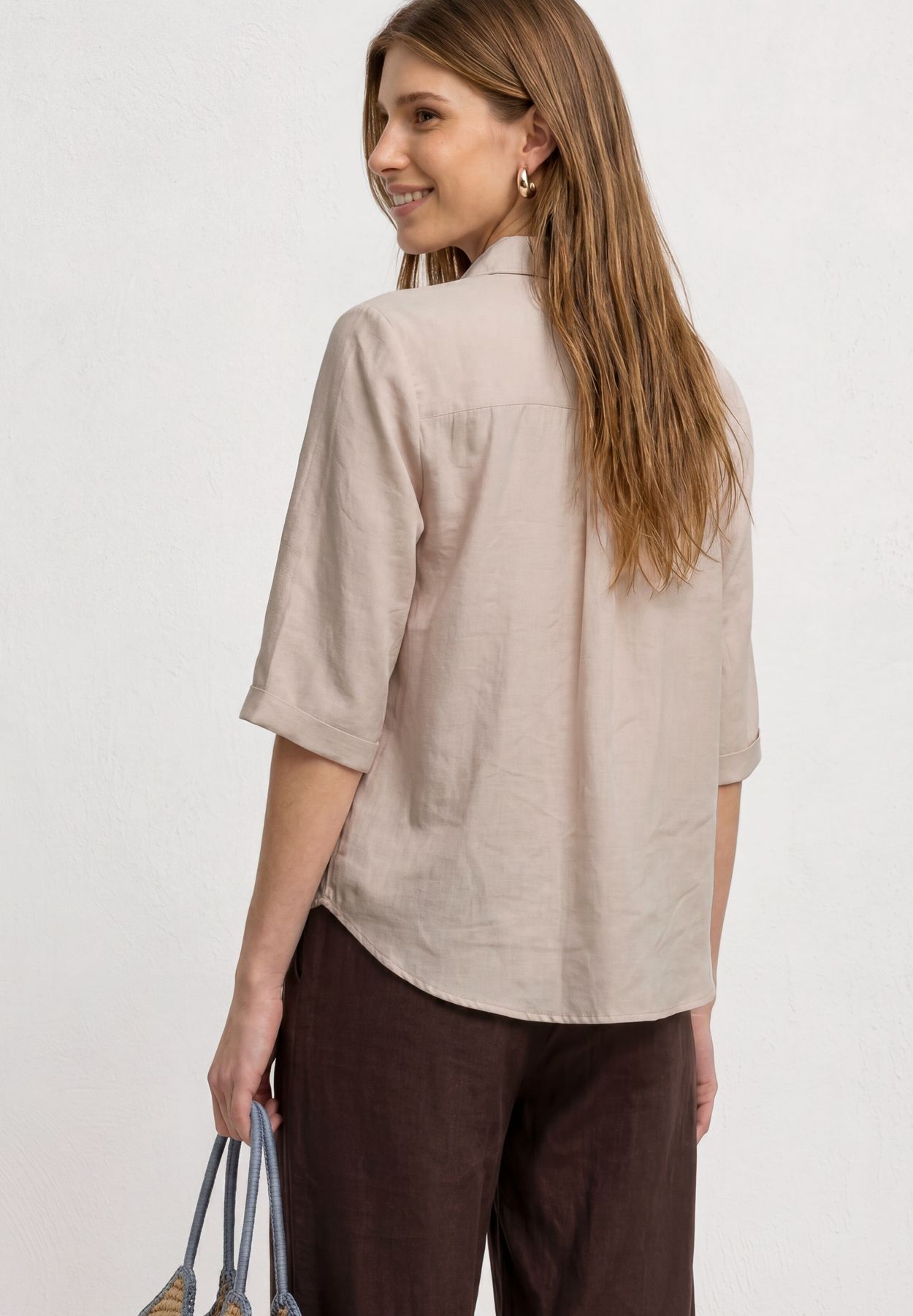3/4-Arm Hemdbluse mit Brusttasche