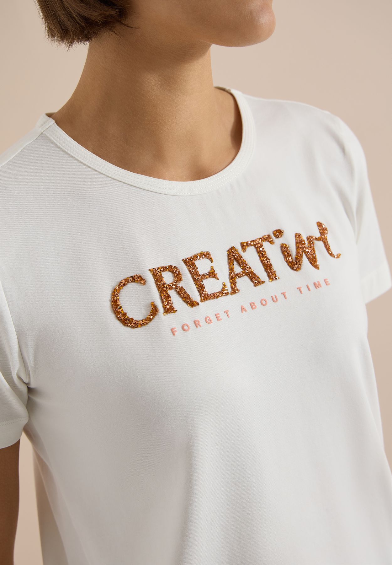 T-Shirt mit Rundhals und Glitzer-Wording