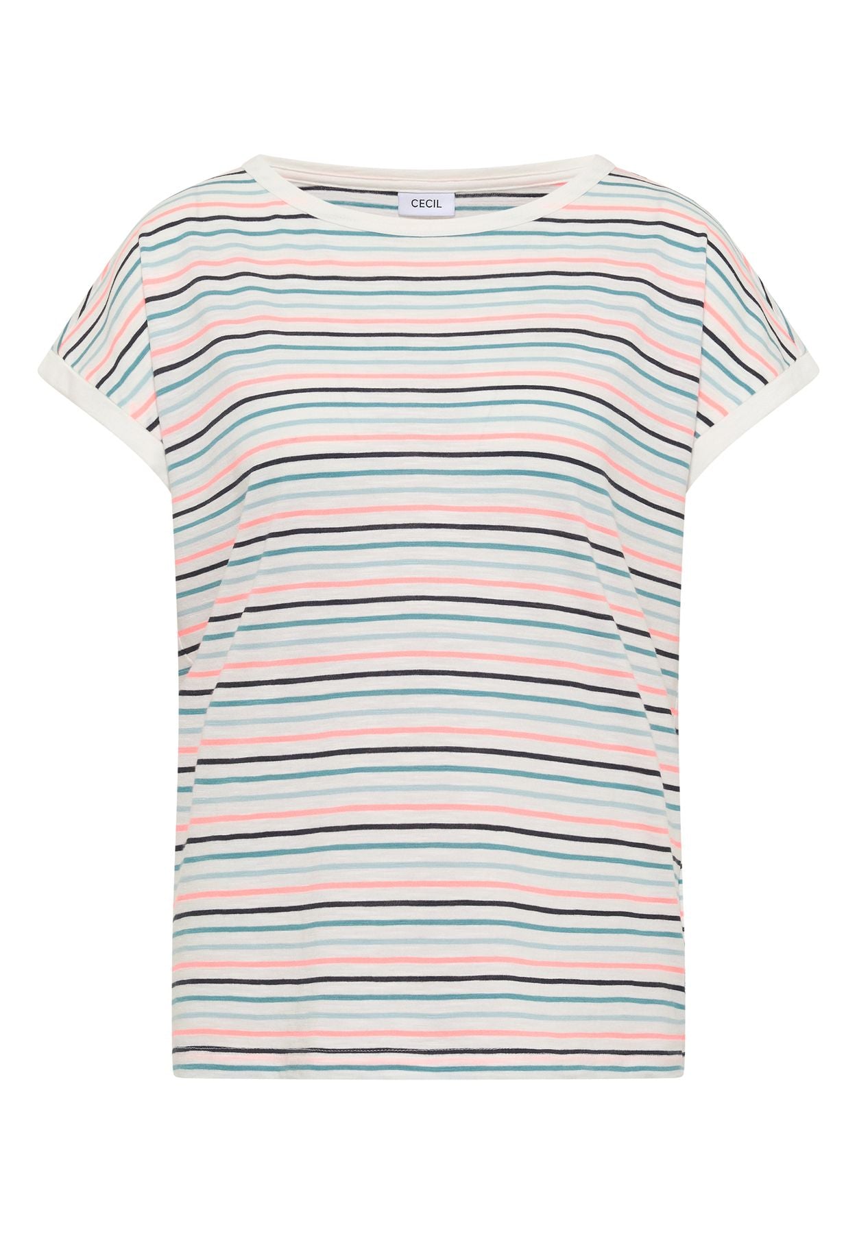 T-Shirt mit Boat Neck und Turn-Up-Detail