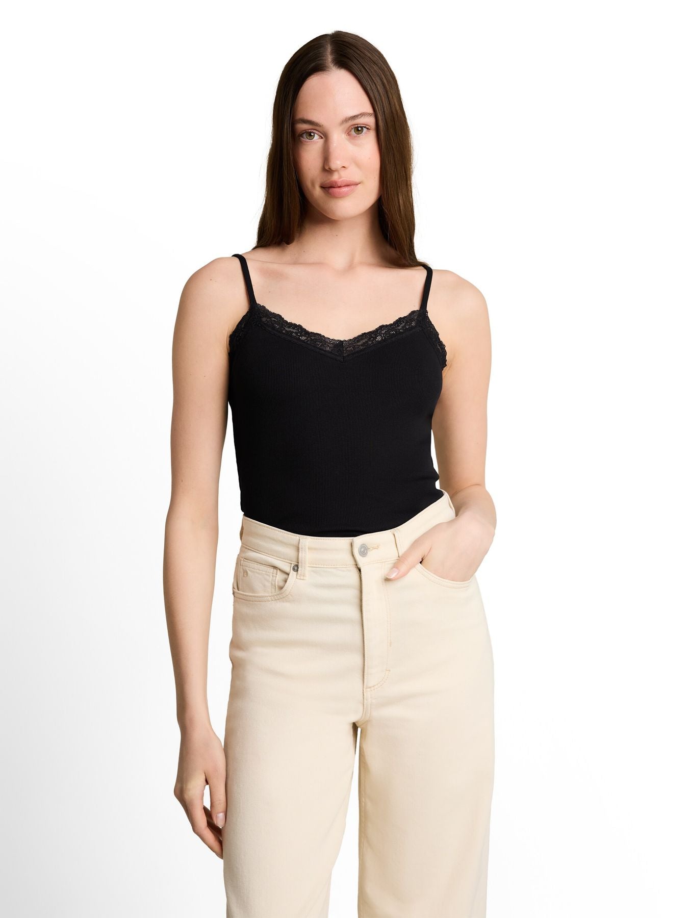 Slim Fit Top mit Spitze