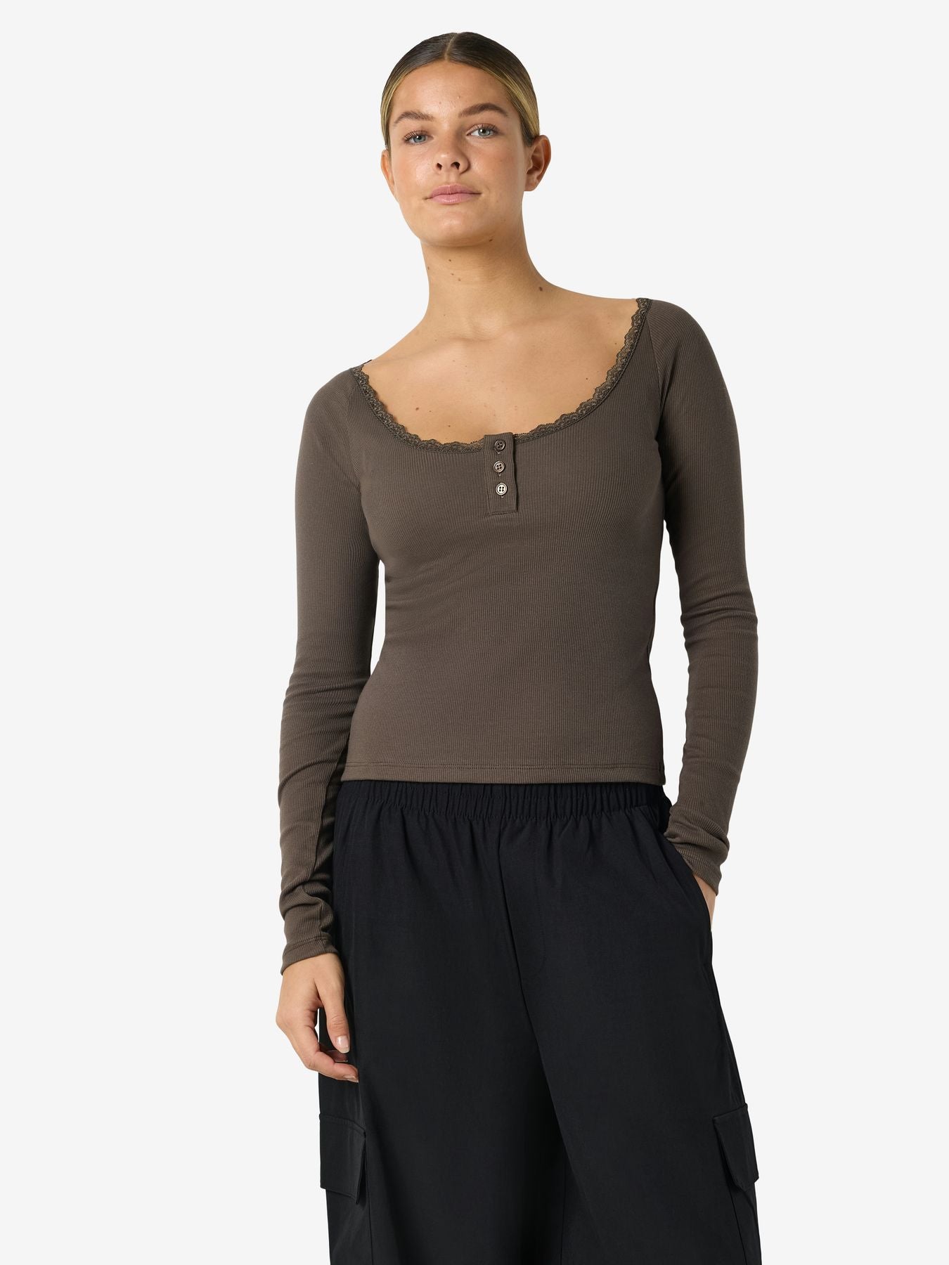 NMMAYA L/S LACE HENLEY TOP NOOS