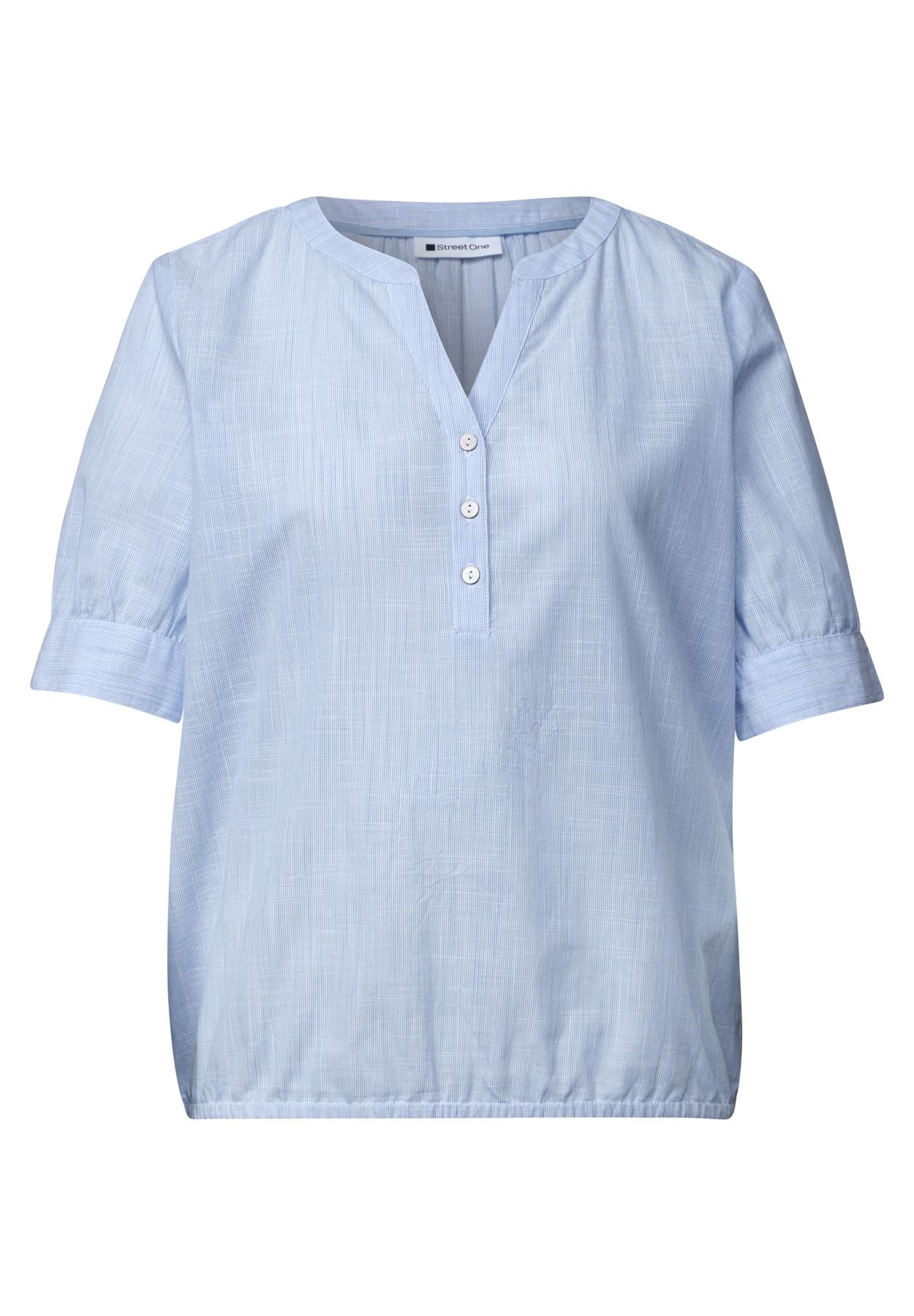 Chambray Bluse mit Split Neck und Elastiksaum