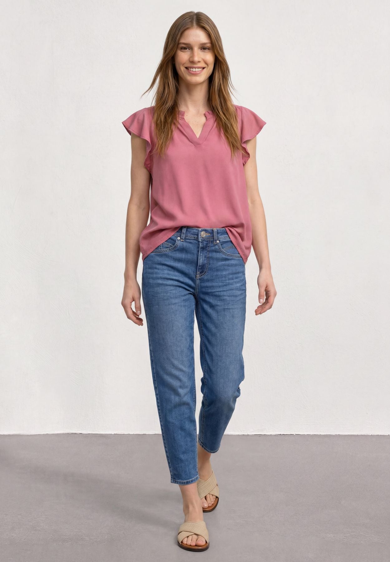 Blusenshirt mit Split Neck und Volant-Ärmeln