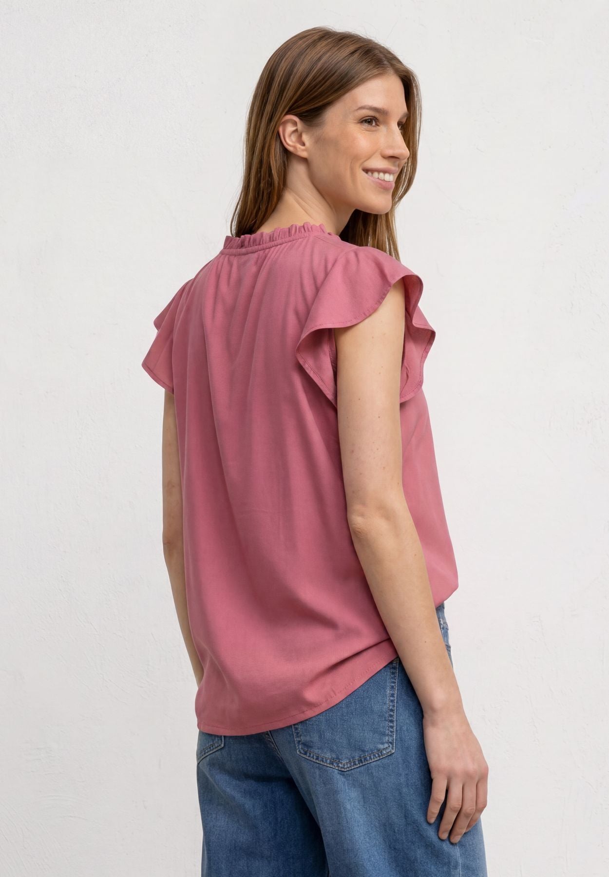 Blusenshirt mit Split Neck und Volant-Ärmeln
