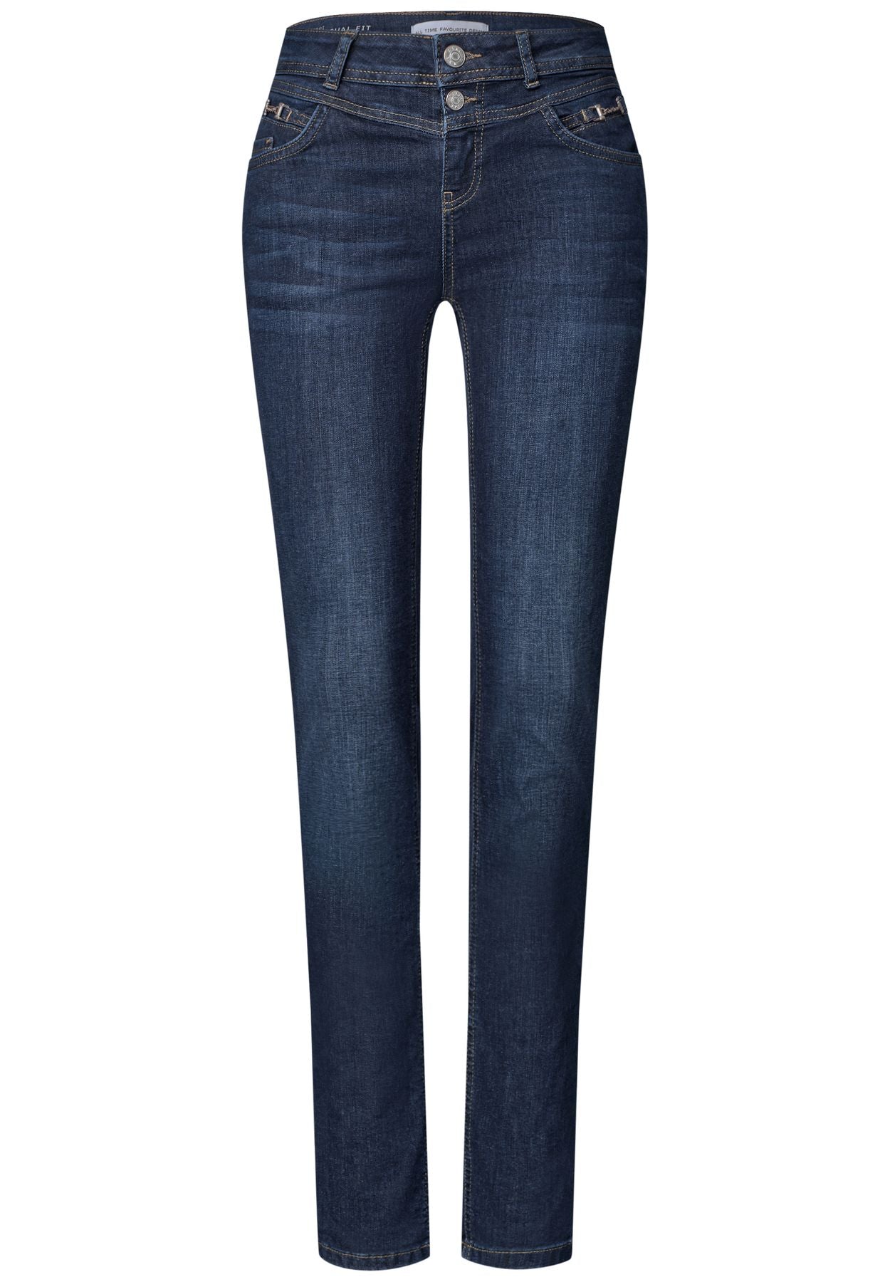Mid Waist Slim Leg Jeans mit Dekodetail