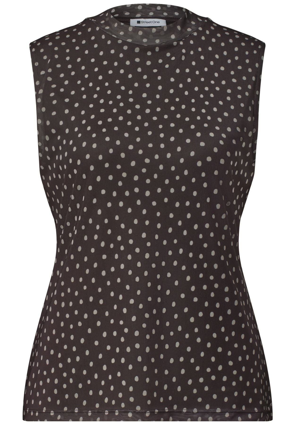 Turtle Neck Top aus Mesh mit Print