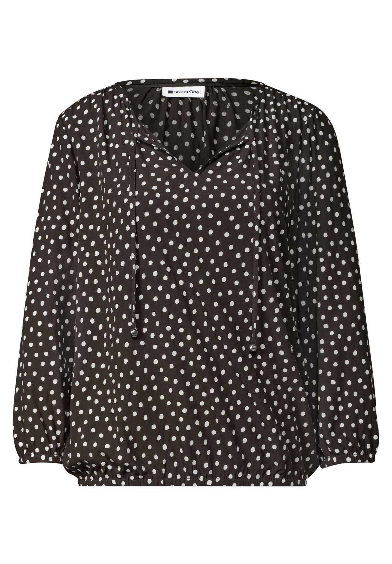 3/4-Arm Bluse mit Split Neck und Bändern