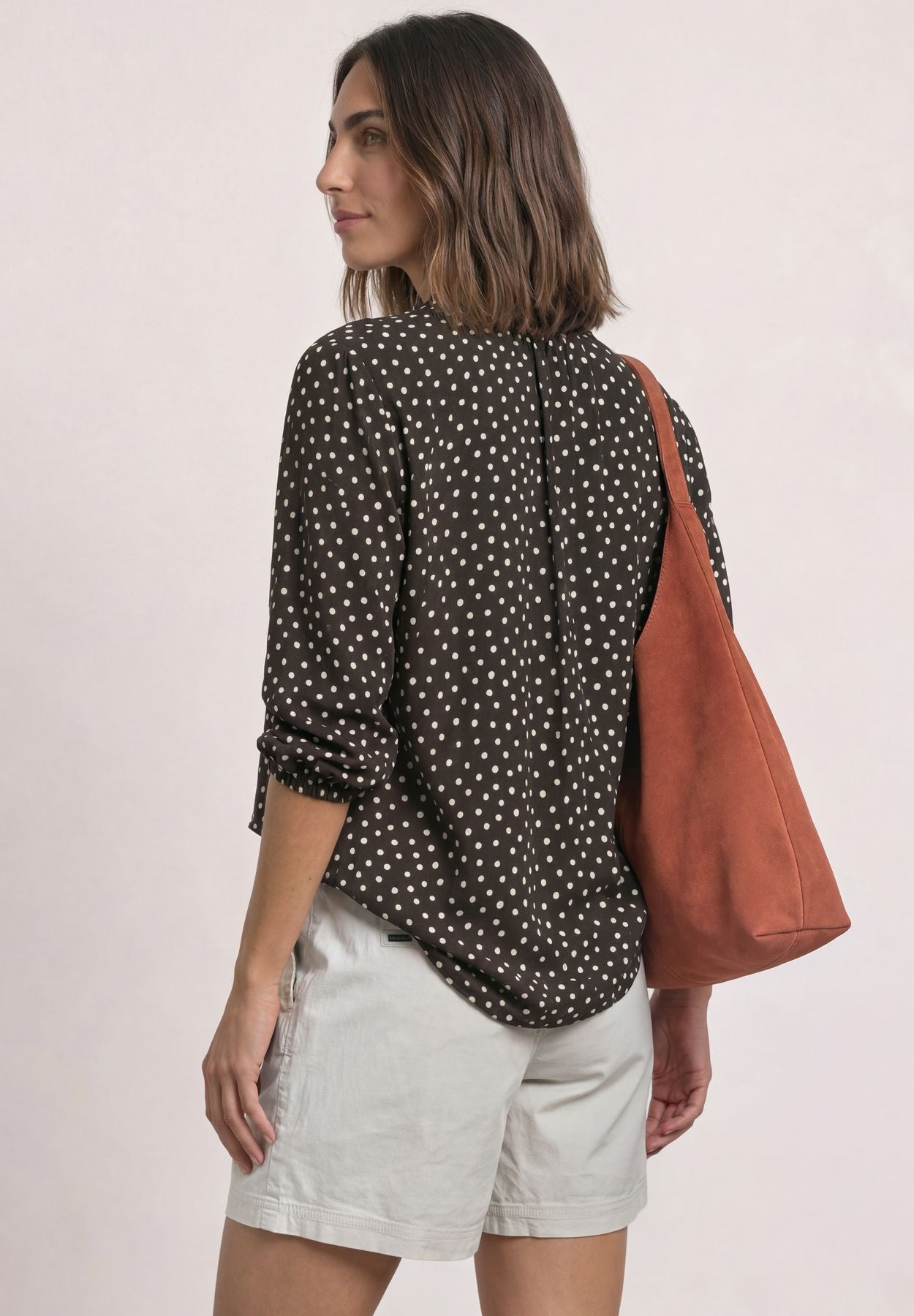 3/4-Arm Bluse mit Split Neck und Bändern