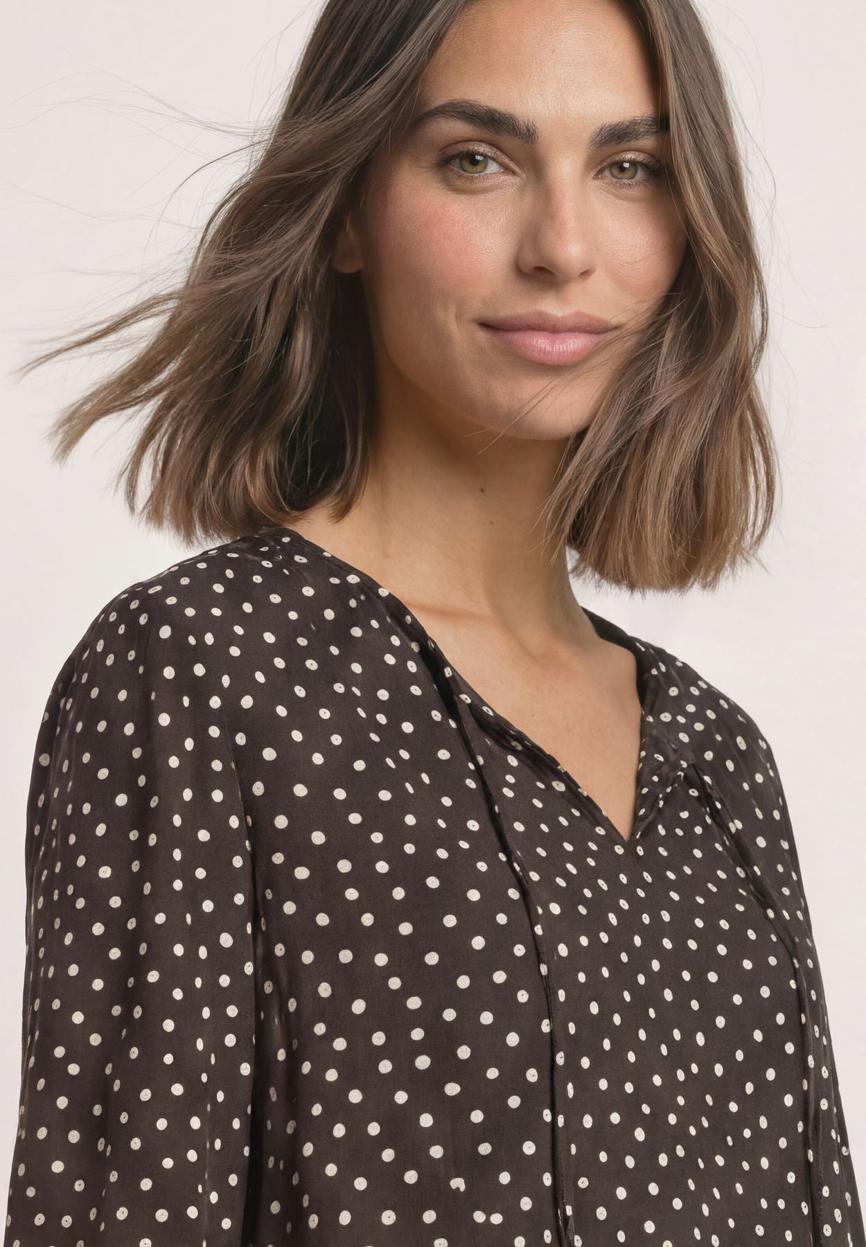 3/4-Arm Bluse mit Split Neck und Bändern