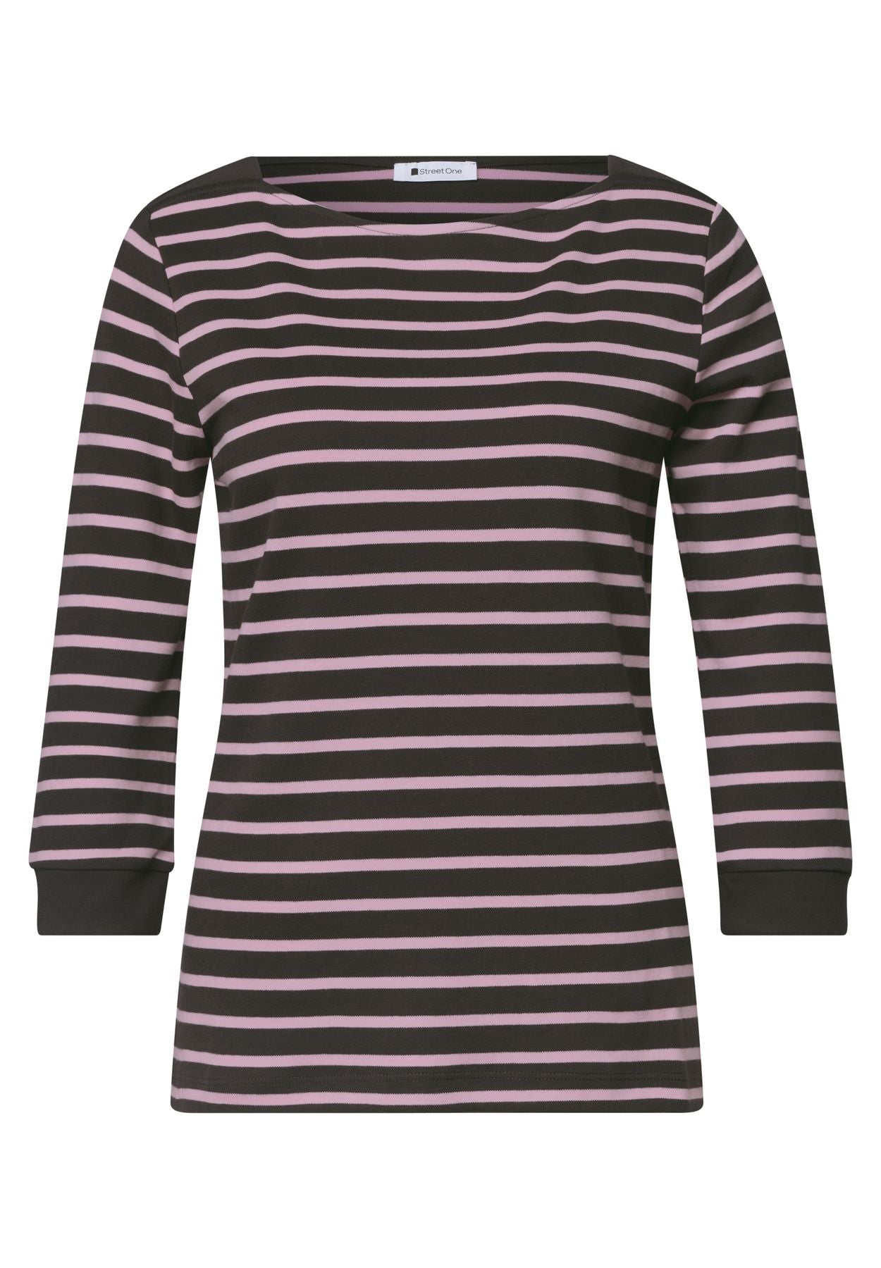 3/4-Arm Shirt mit Boat Neck und Streifen