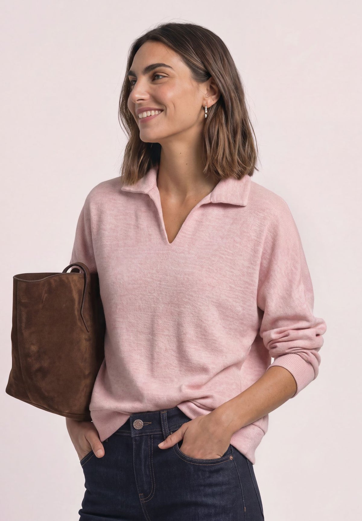 Langarm Poloshirt im Melange-Look