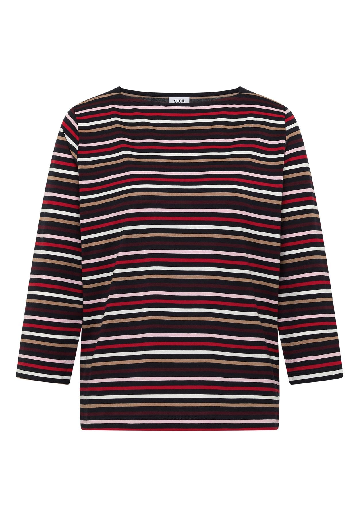 3/4-Arm Shirt mit Boat Neck und Streifen