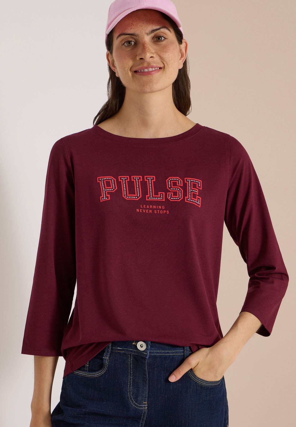 3/4-Arm Shirt mit Boat Neck und Print