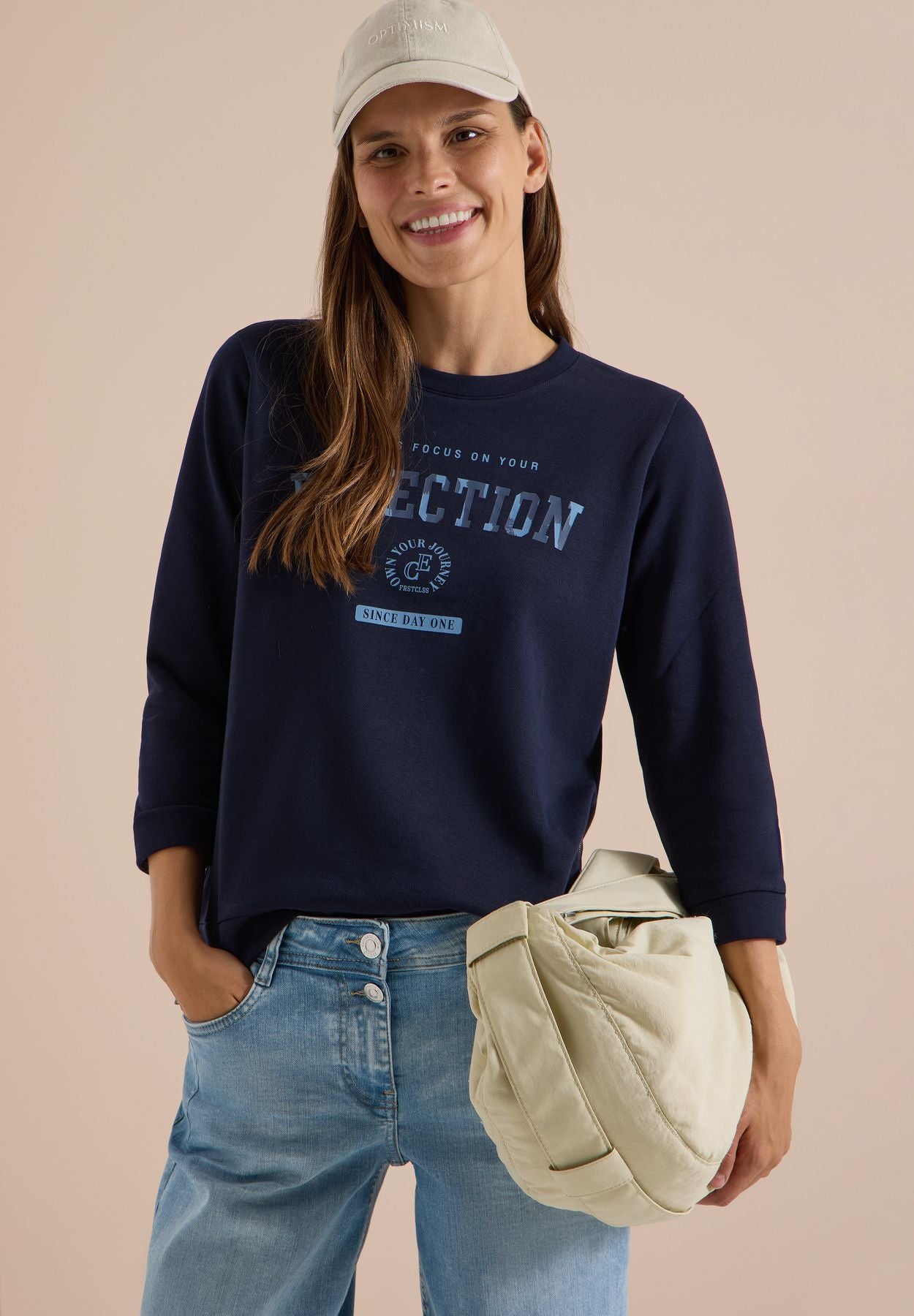 3/4-Arm Shirt mit Rundhals und Wording