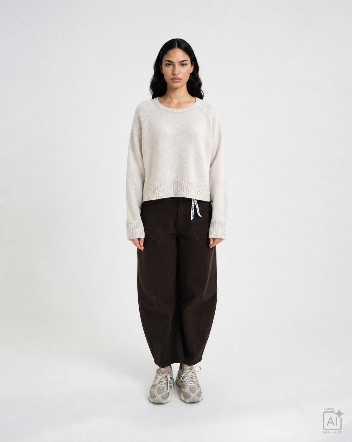 Round Neck Pullover Cable Hem