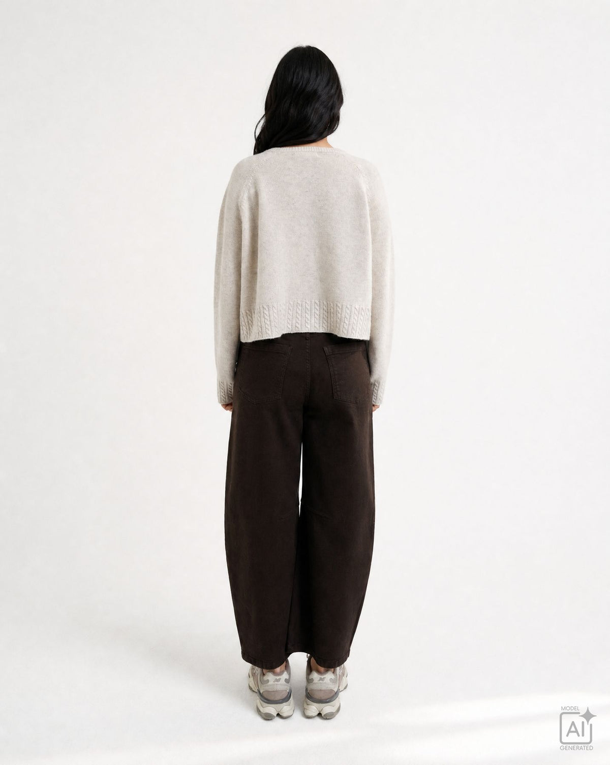 Round Neck Pullover Cable Hem