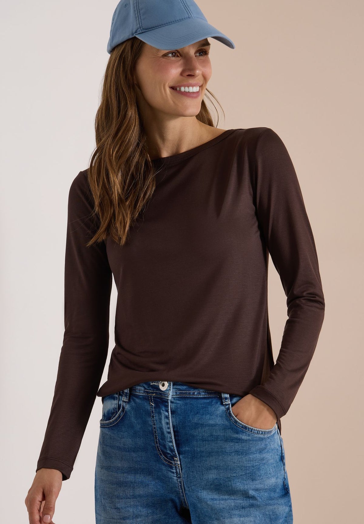 Langarm Shirt aus Lyocell mit Boat Neck