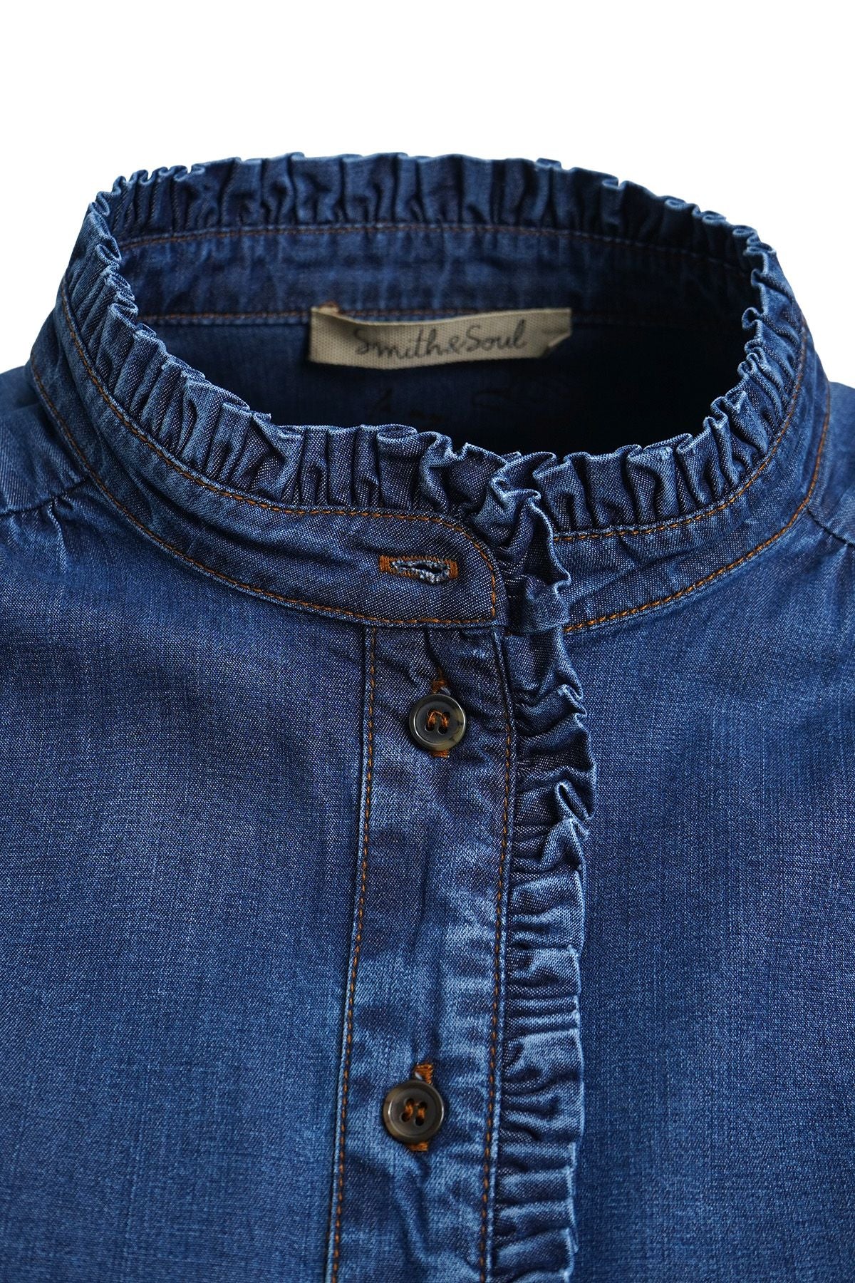 Lyocell Denim Ruffle Blouse